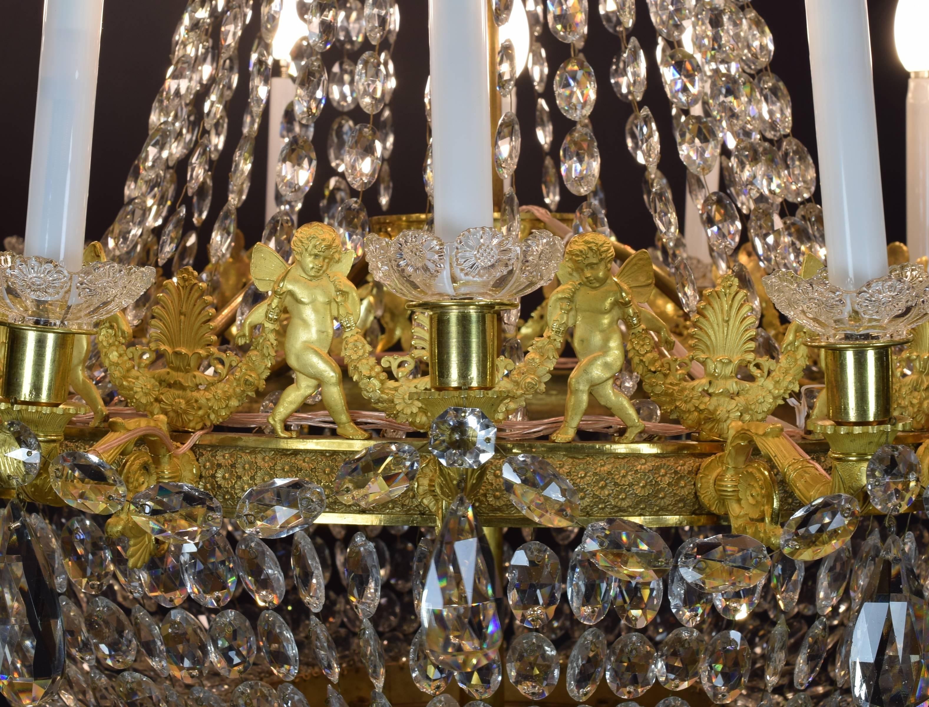 French Empire Bronze and Glass Chandelier, Possibly, Claude Galle, France, circa 1815