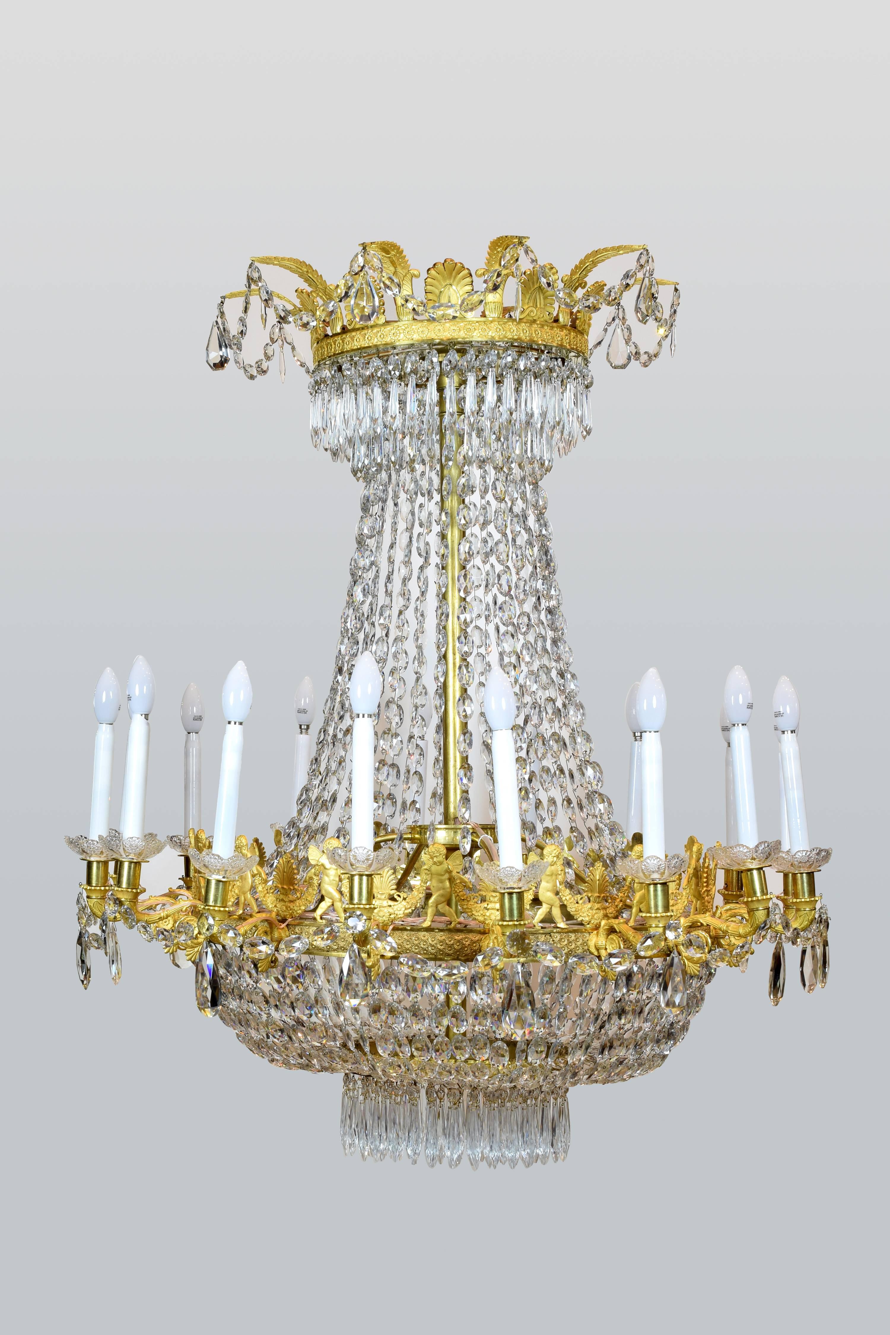 Gilt Empire Bronze and Glass Chandelier, Possibly, Claude Galle, France, circa 1815