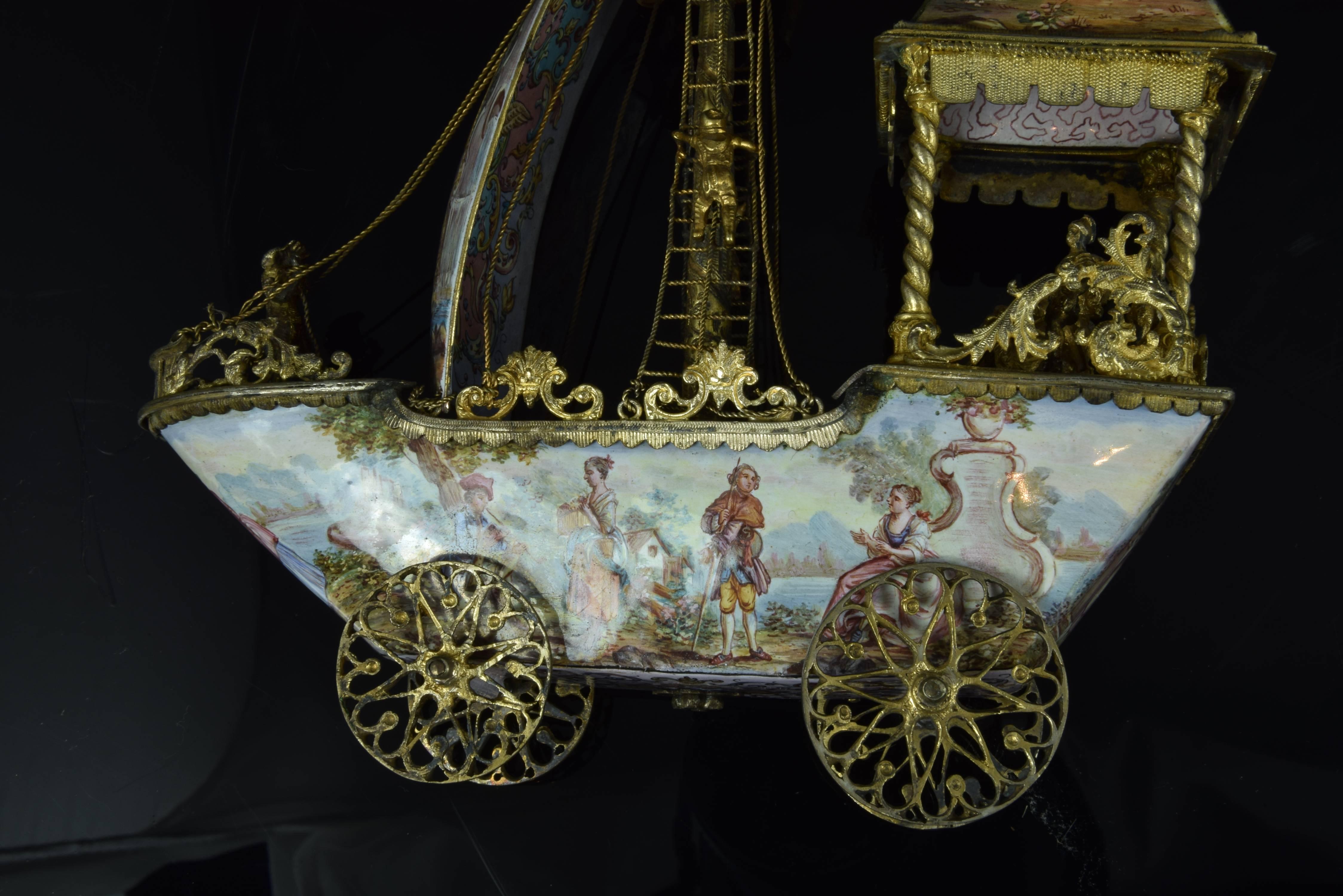 Viennese Enameled Boat, Gilt Silver and Enamel, 19th Century 2
