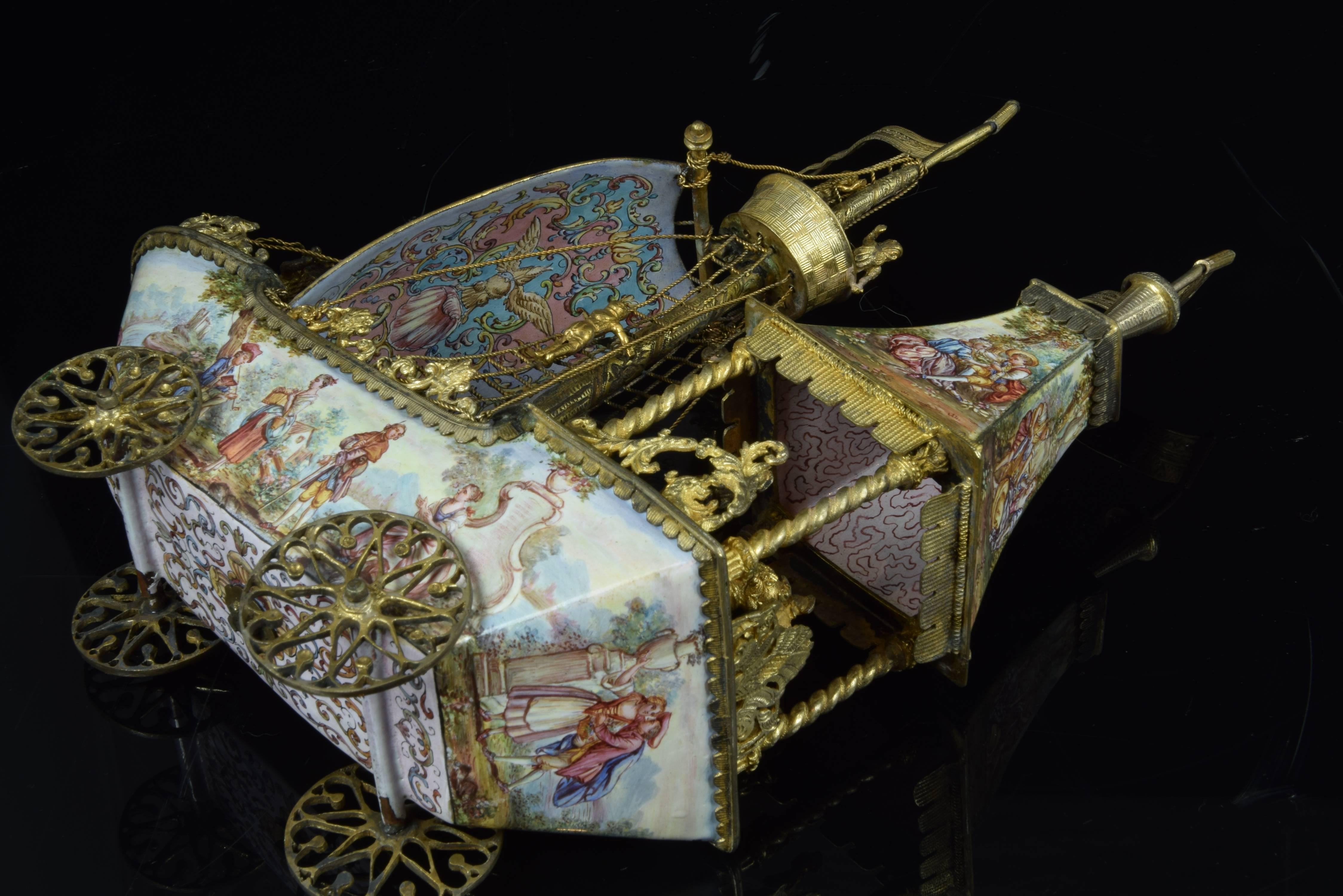 Viennese Enameled Boat, Gilt Silver and Enamel, 19th Century 4
