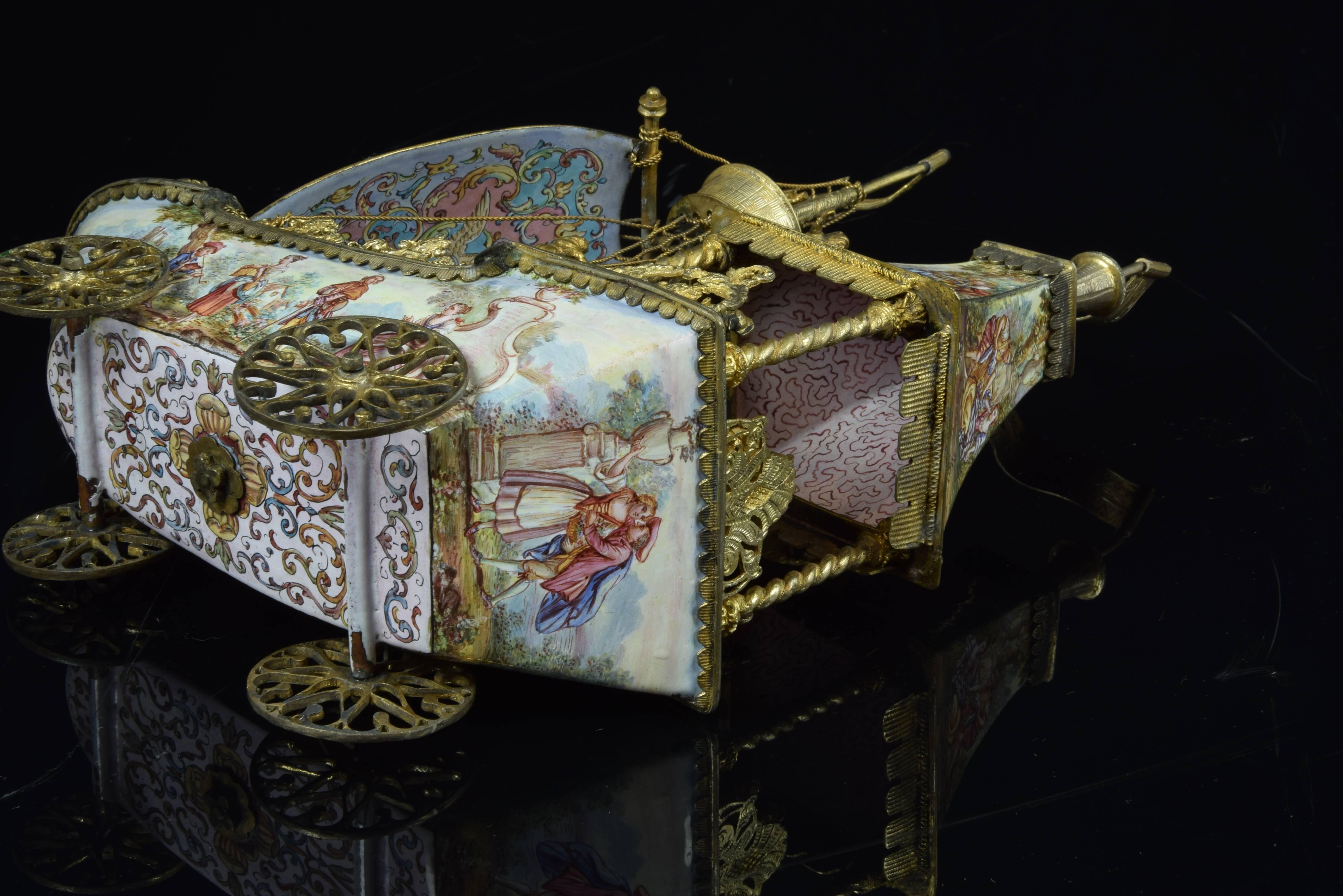 Viennese Enameled Boat, Gilt Silver and Enamel, 19th Century 3