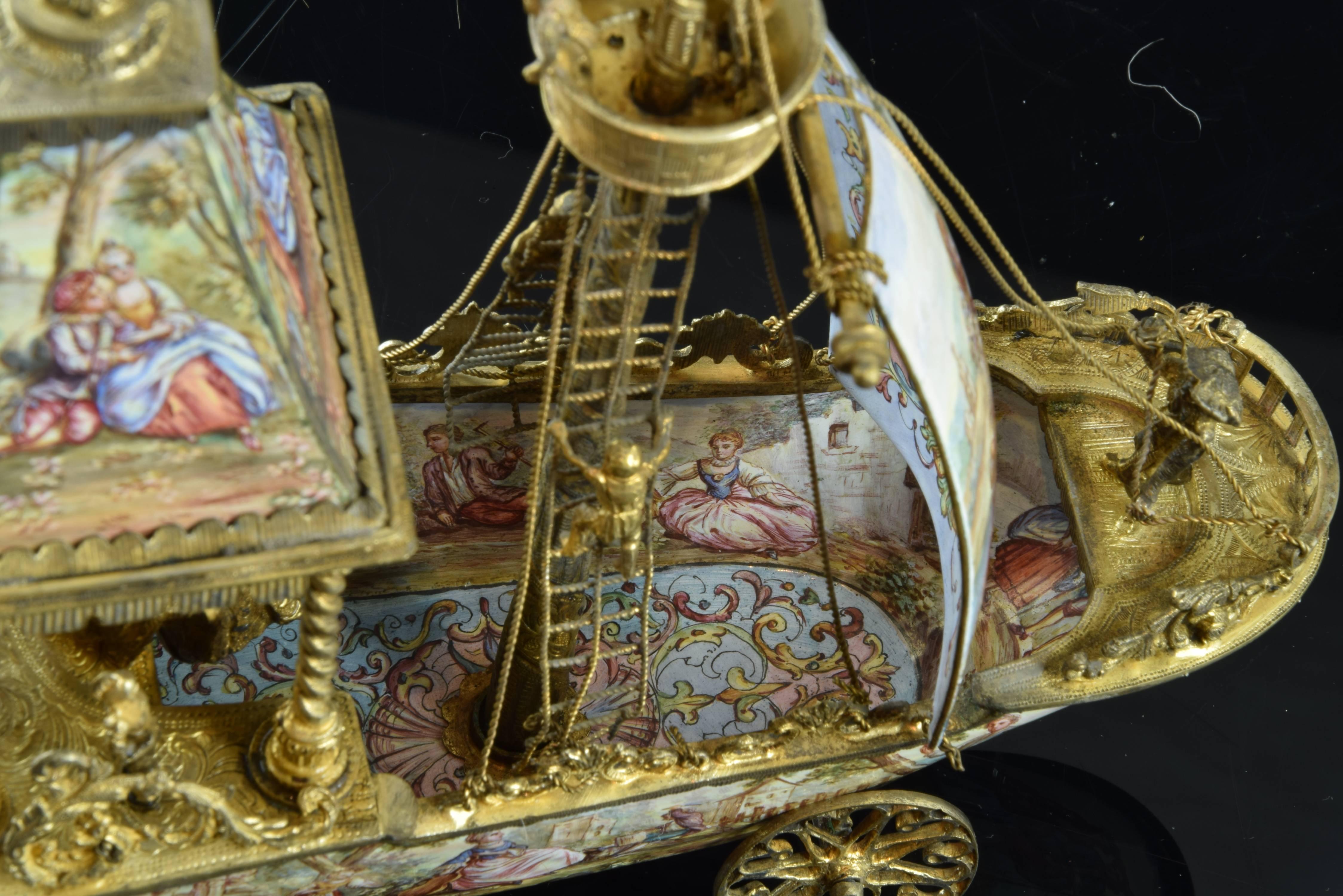 Viennese Enameled Boat, Gilt Silver and Enamel, 19th Century 1