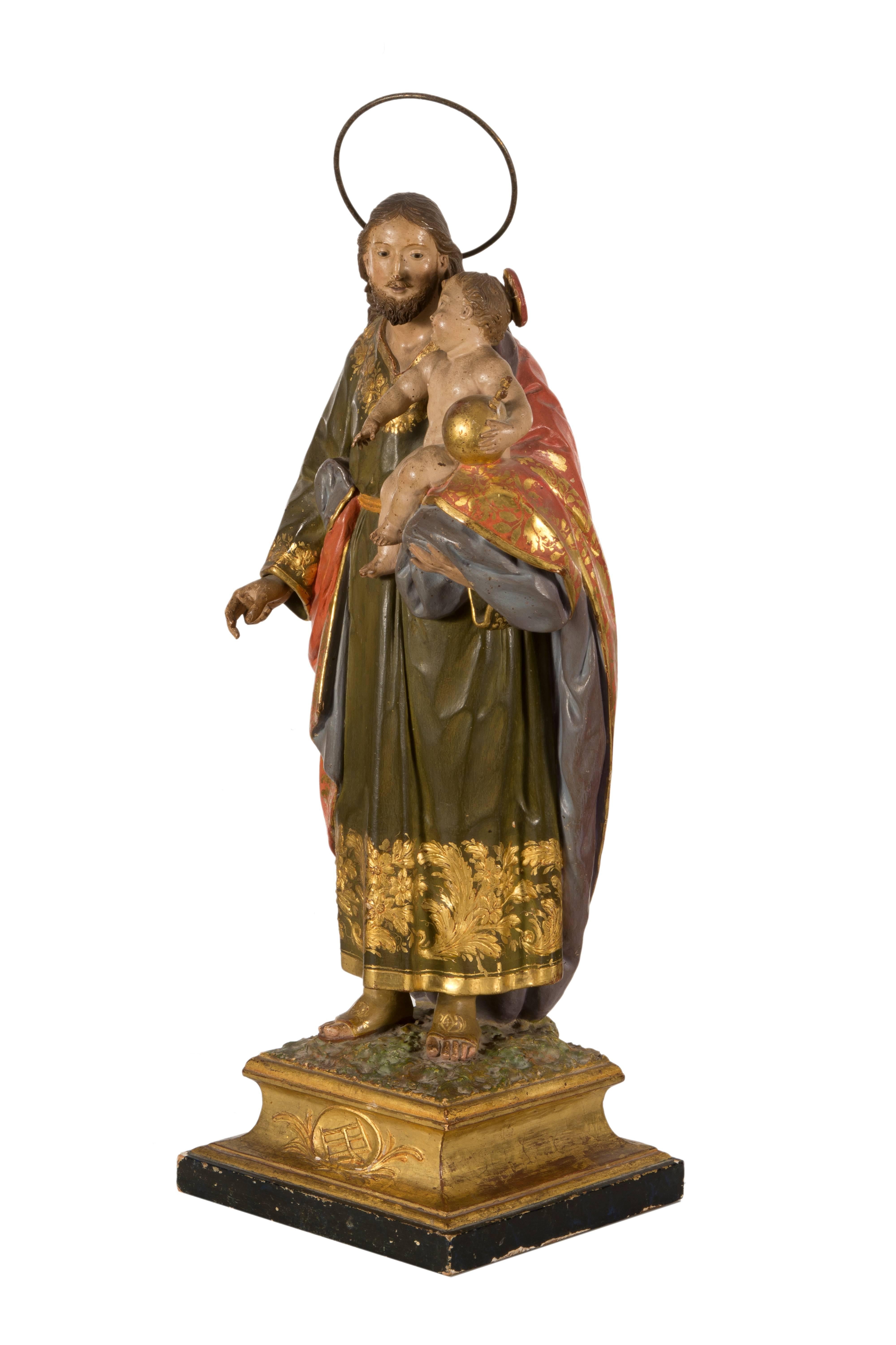 Spanish Saint Joseph with Child Jesus, Andalusian School, Spain, 18th Century