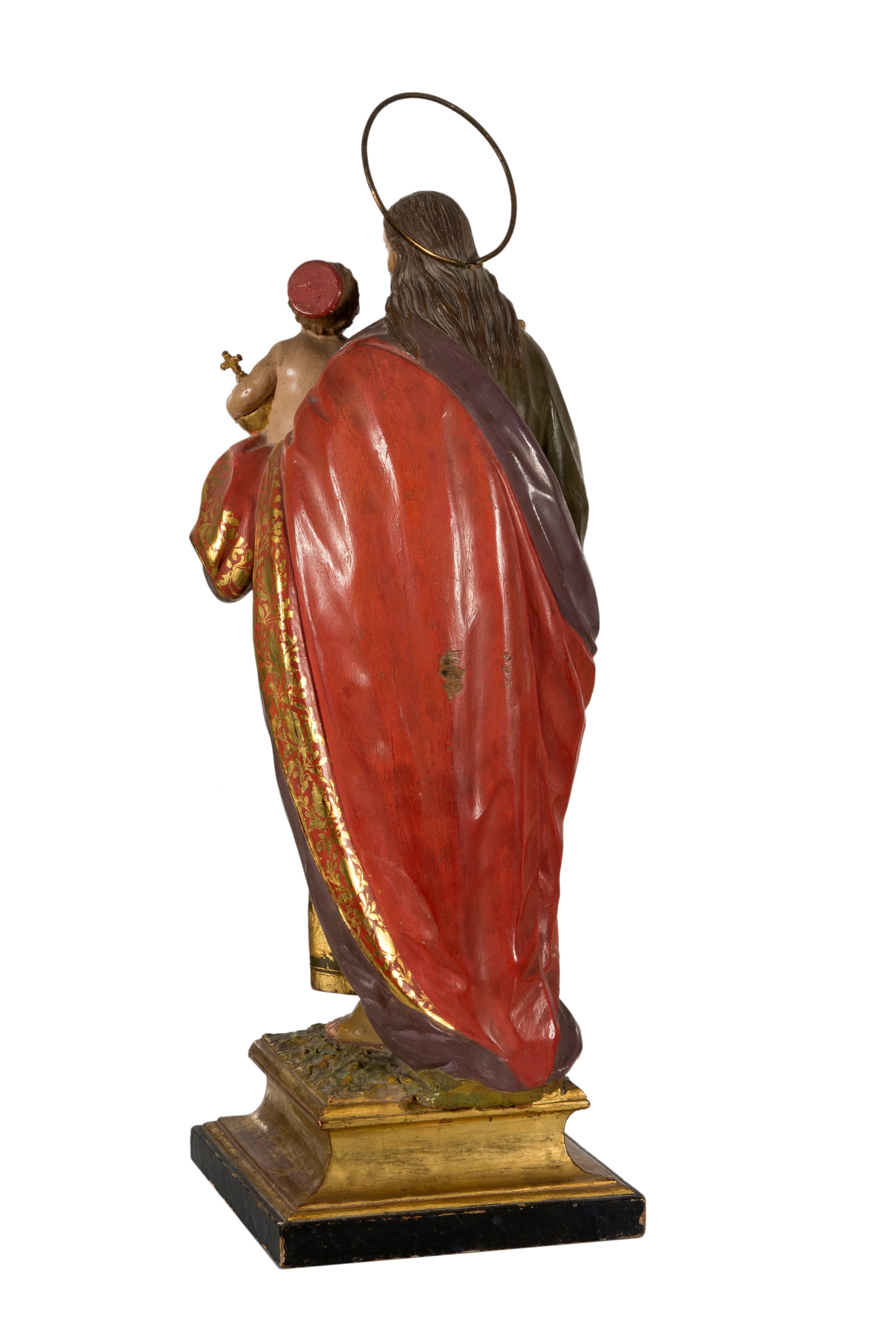 Hand-Carved Saint Joseph with Child Jesus, Andalusian School, Spain, 18th Century