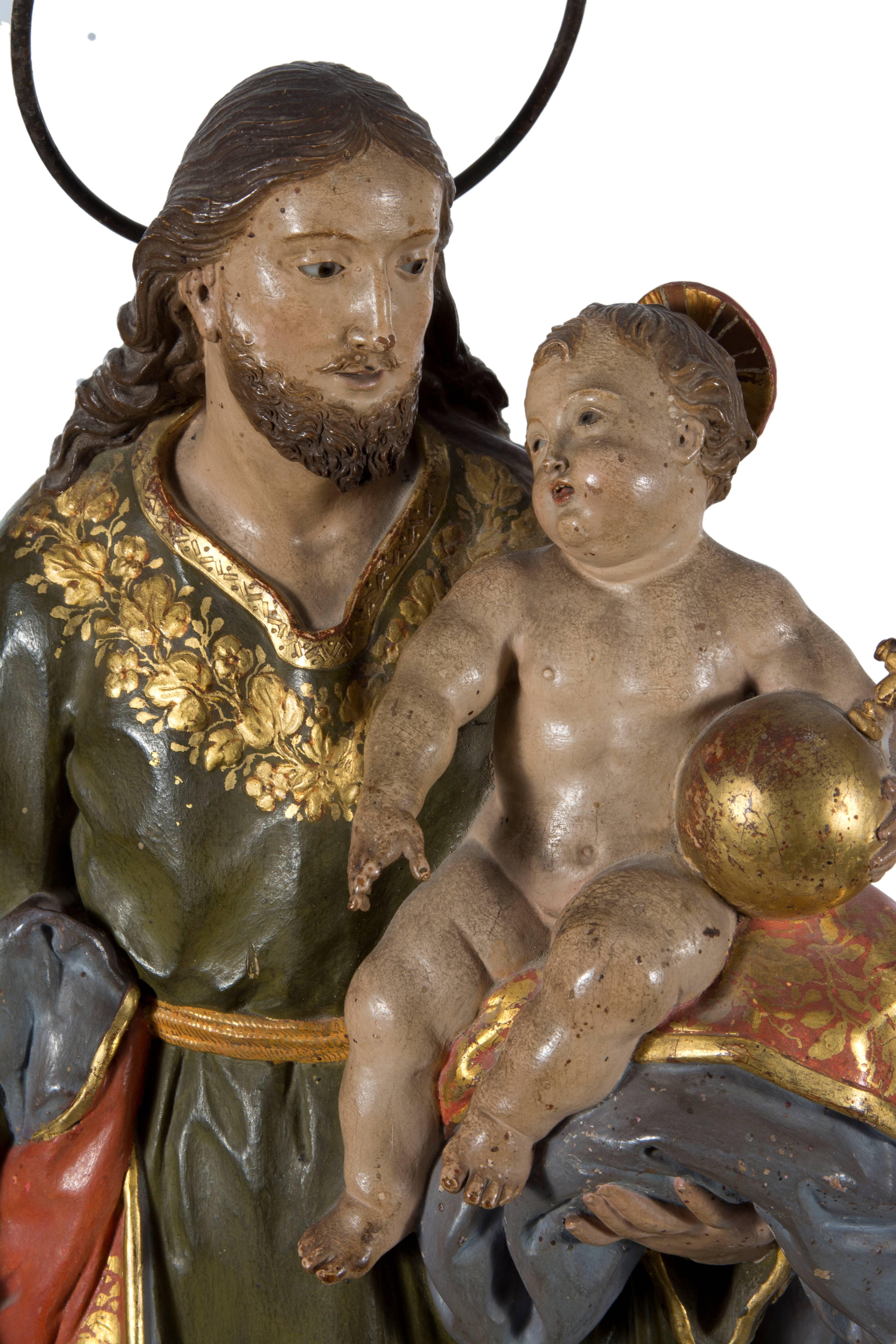 Baroque Saint Joseph with Child Jesus, Andalusian School, Spain, 18th Century