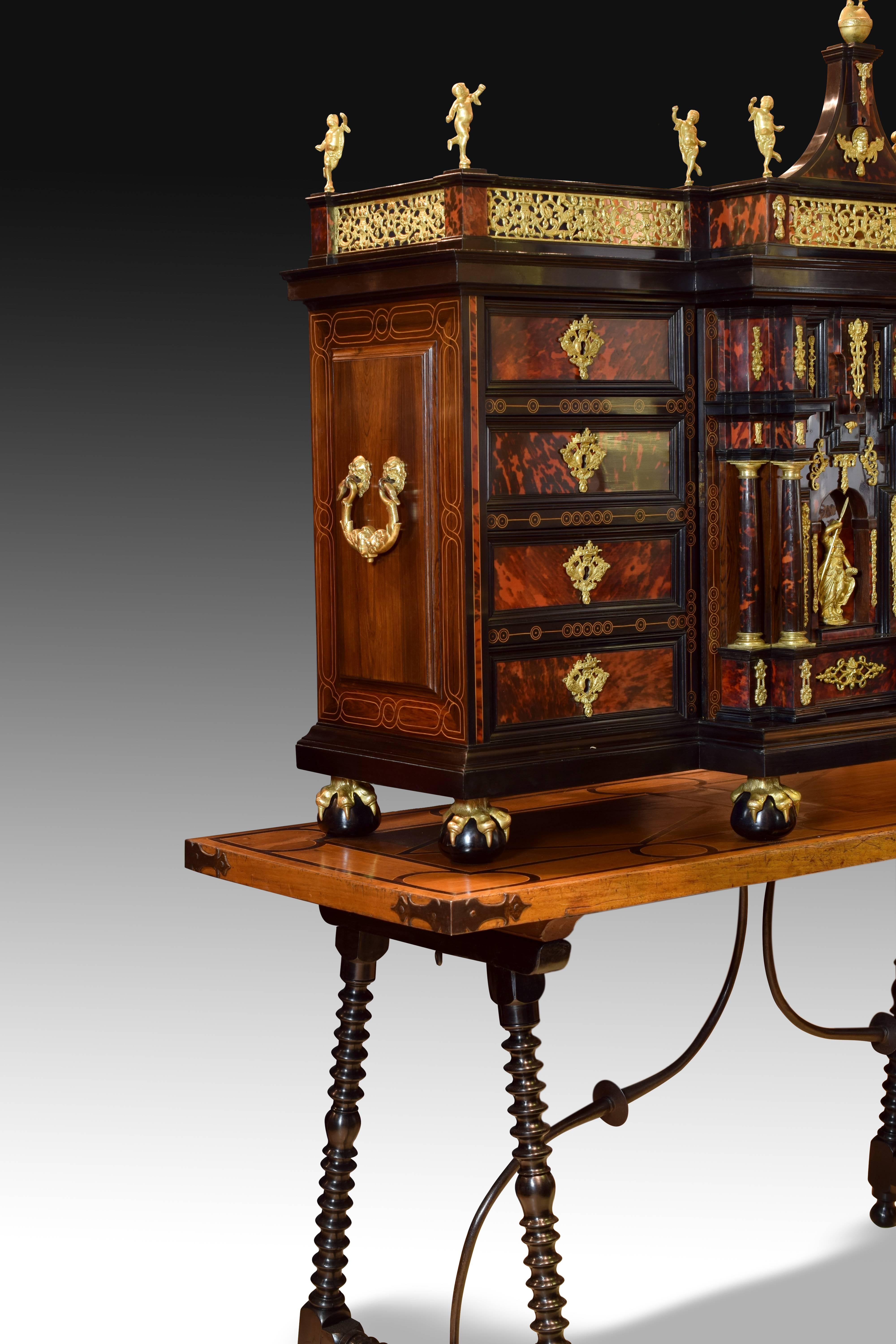 Bronze Italian Cabinet with Table, 17th Century