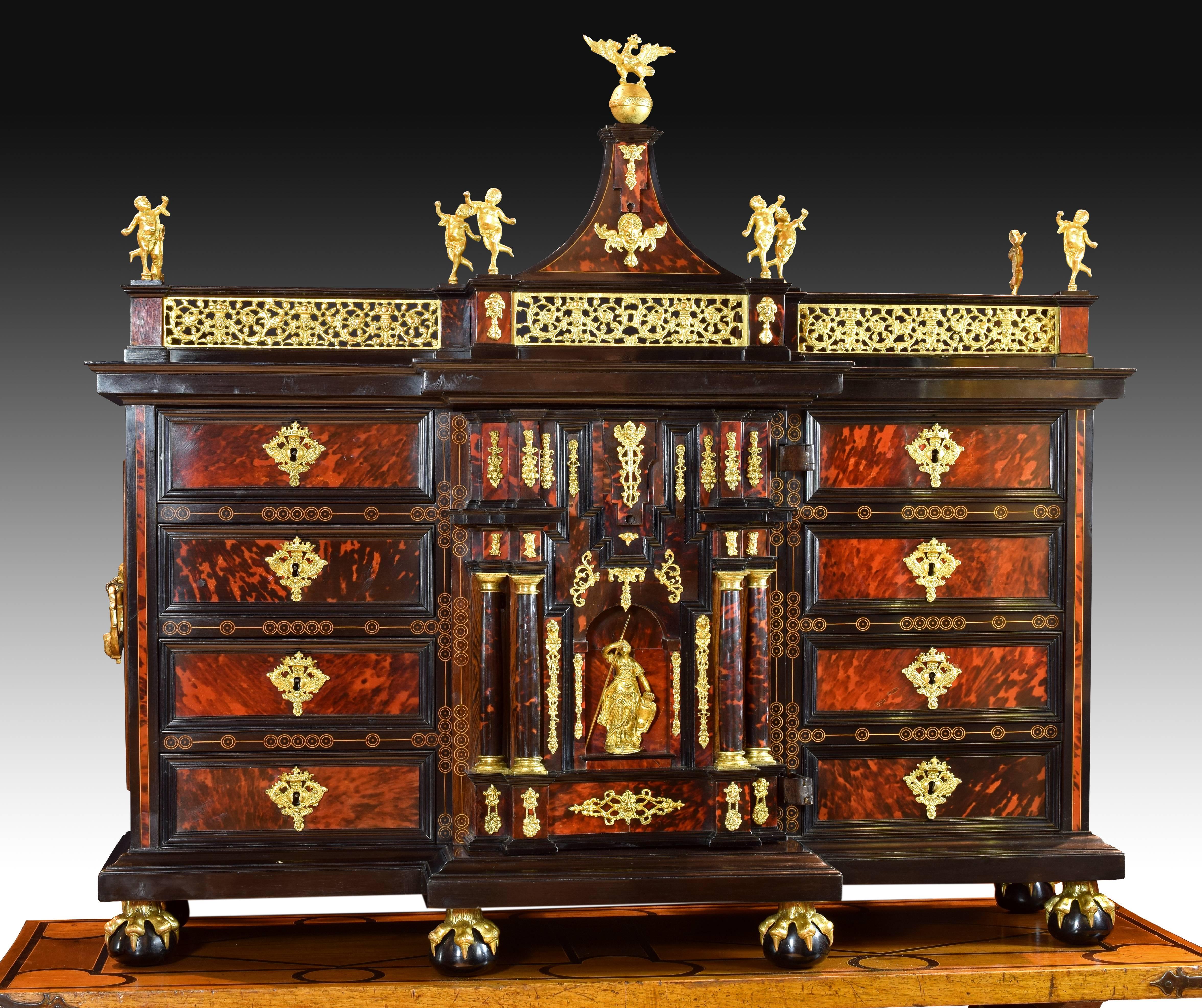 Baroque Italian Cabinet with Table, 17th Century