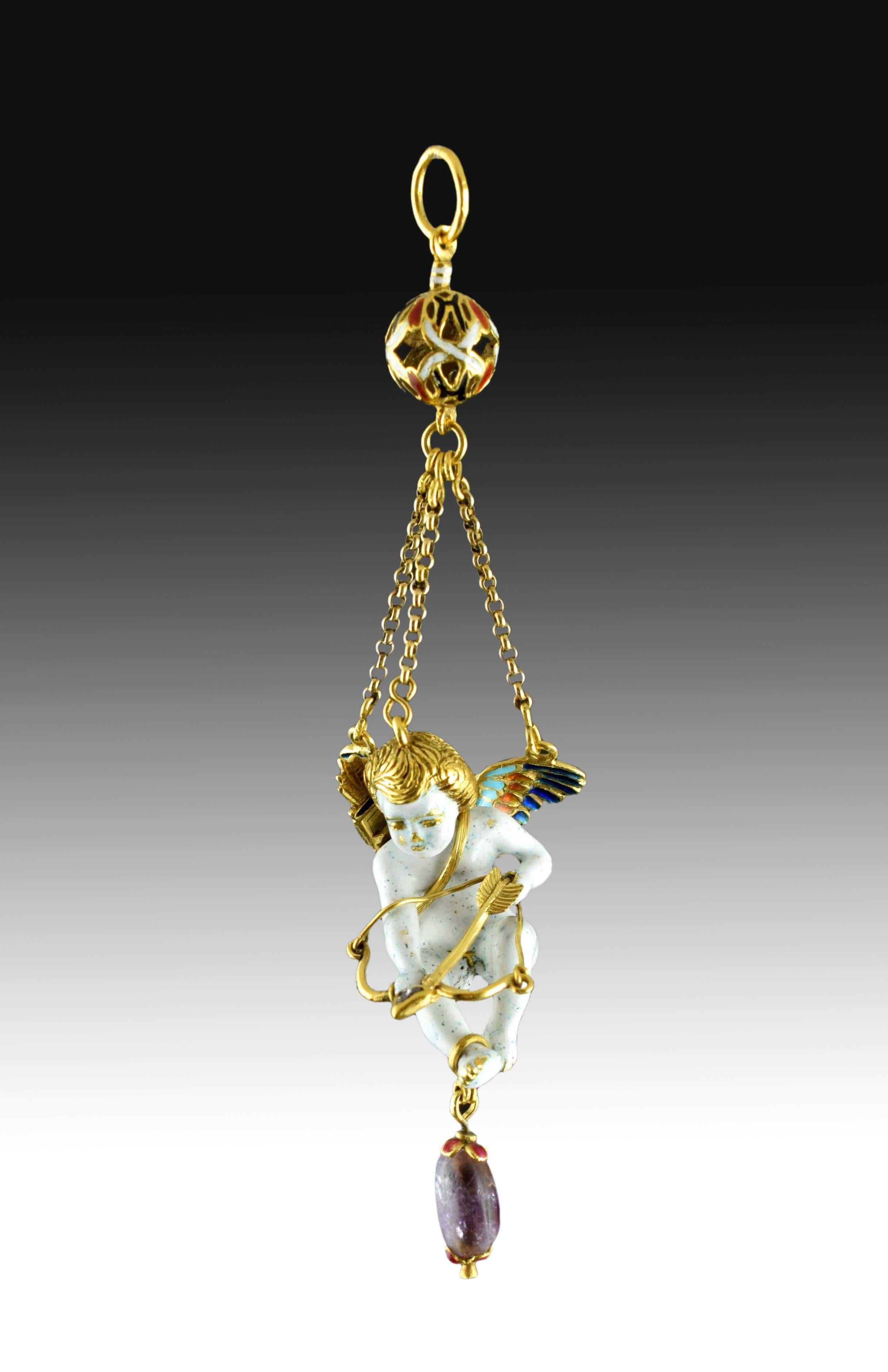 Cupid Pendant, Gold, Stones, Enamel, 17th Century In Excellent Condition In Madrid, ES