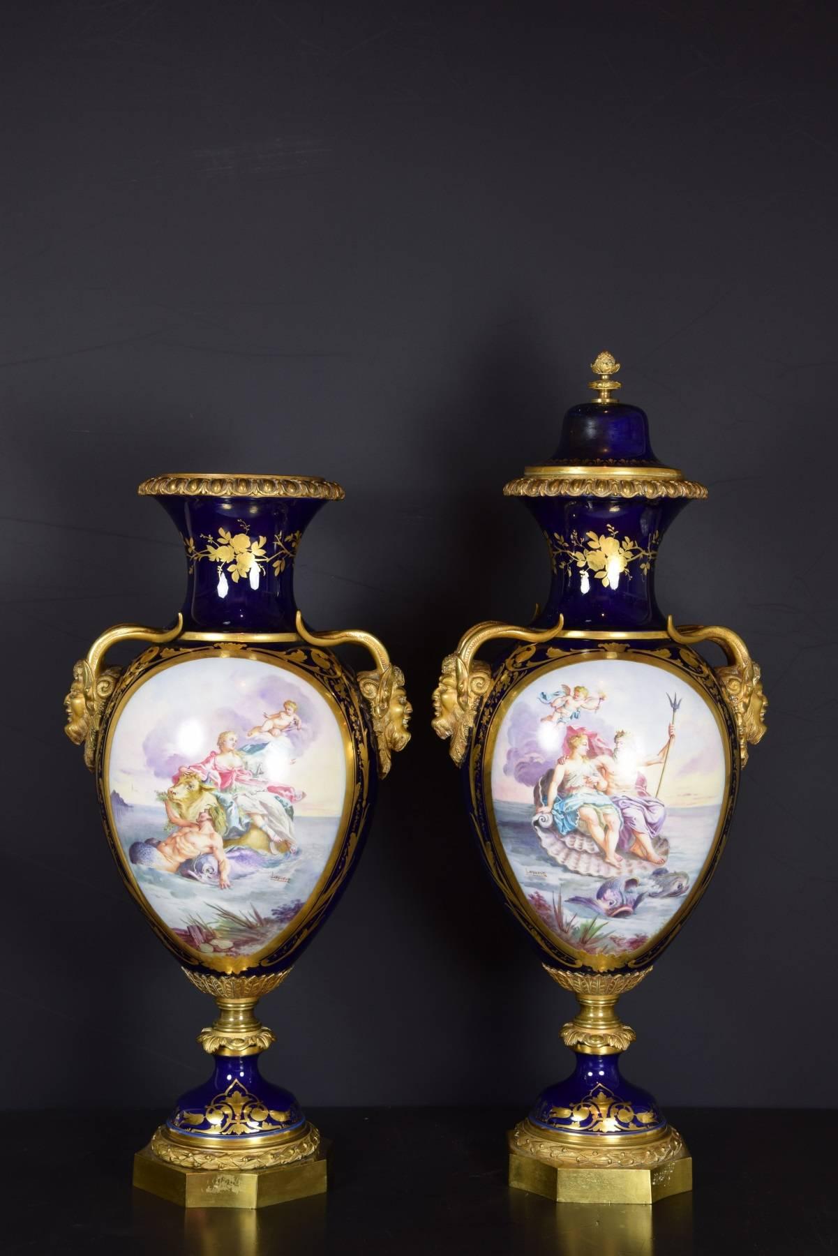 19th Century Porcelain Pair of Vases, Sèvres, France Scene after Lesueur 2
