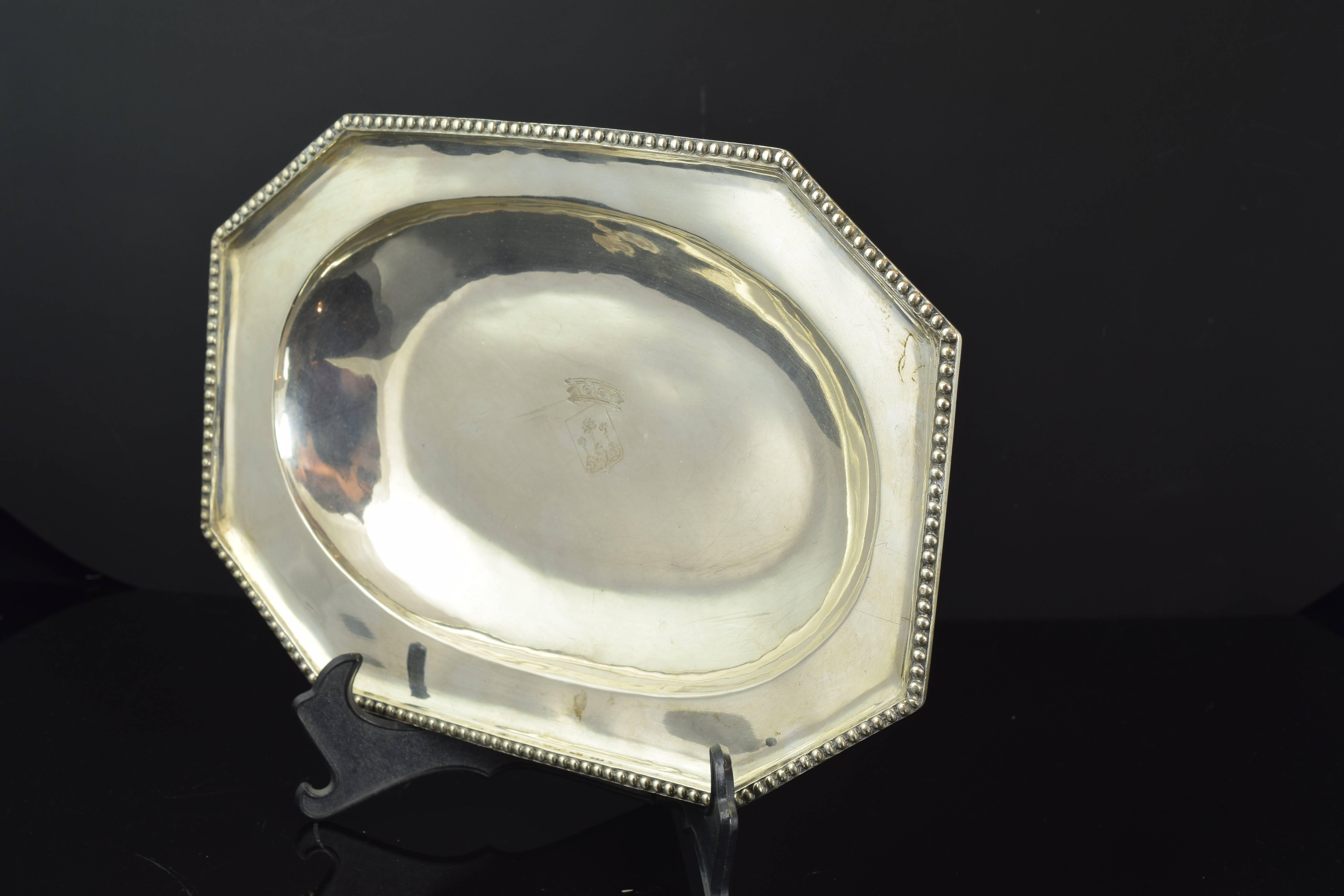 Neoclassical Solid Silver Tray, Barcelona, Spain, 18th Century