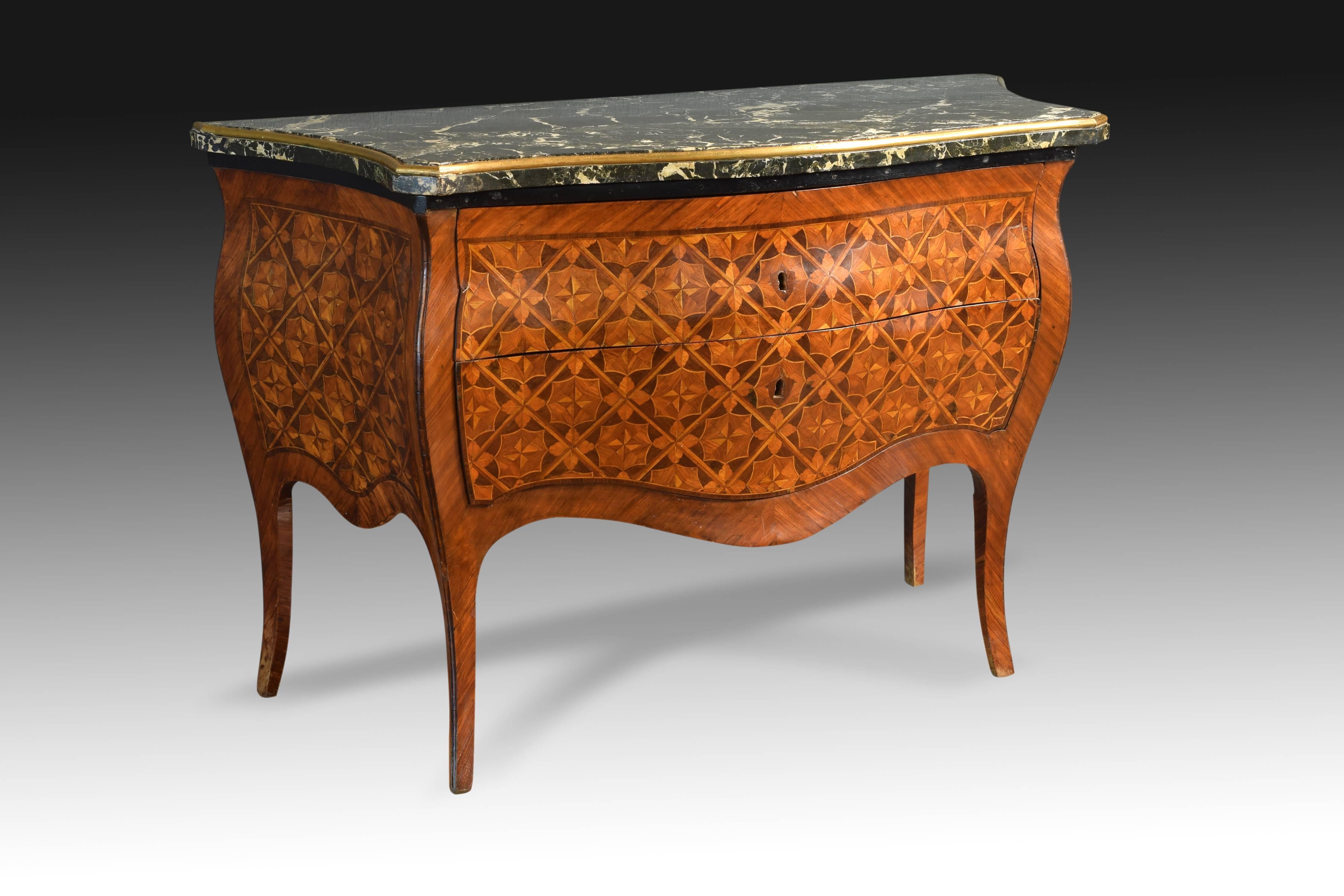 18th Century Rococo Italian Chest of Drawers with Marquetry Decoration, Naples, circa 1760