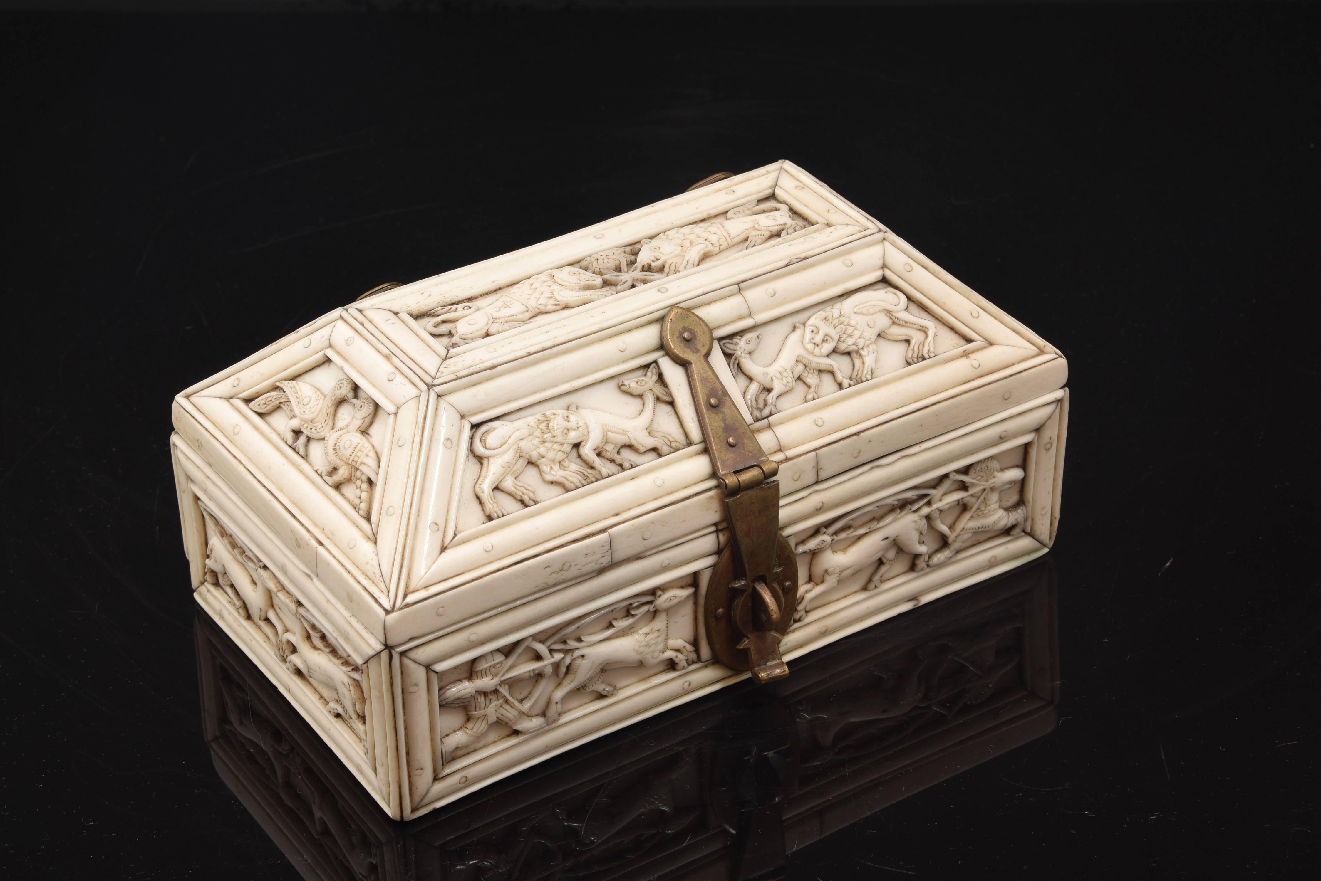 Revival Neo-Romanesque Chest, Carved Bone, 20th Century