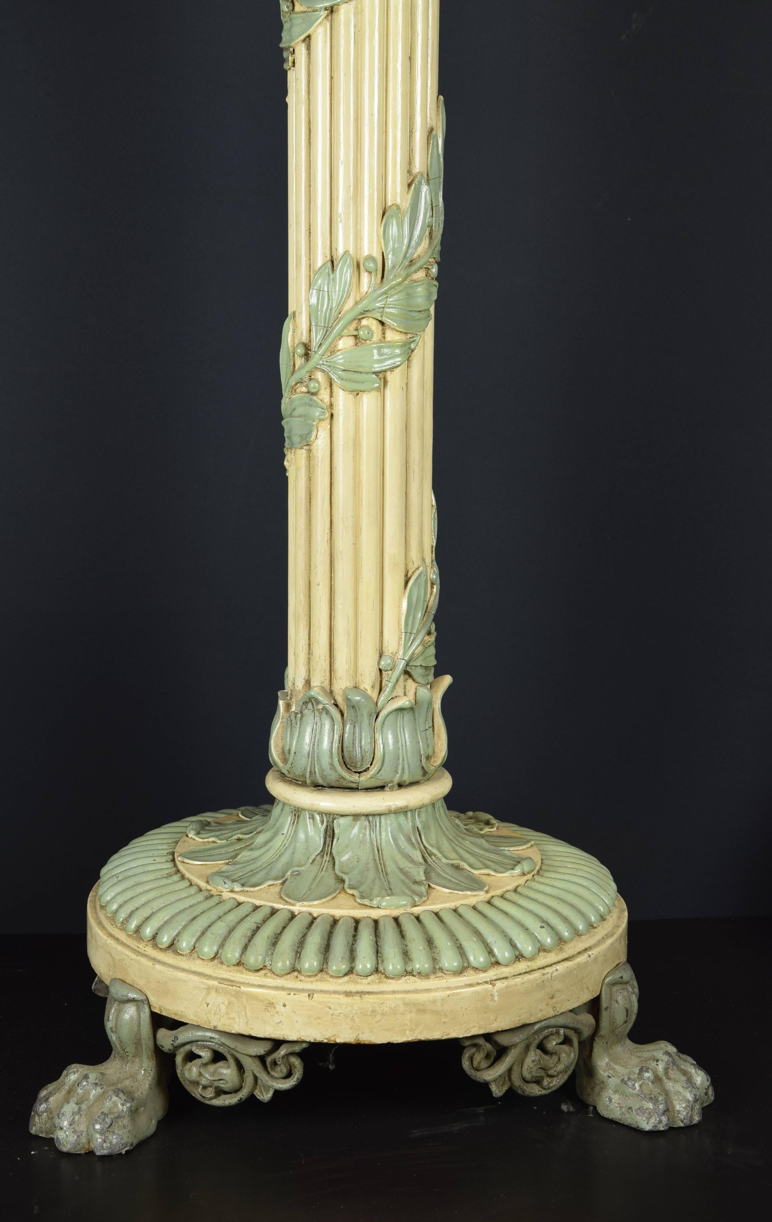 Neoclassical Revival Pair of Pedestals Carved and Polychrome Wood, 19th-20th Century For Sale