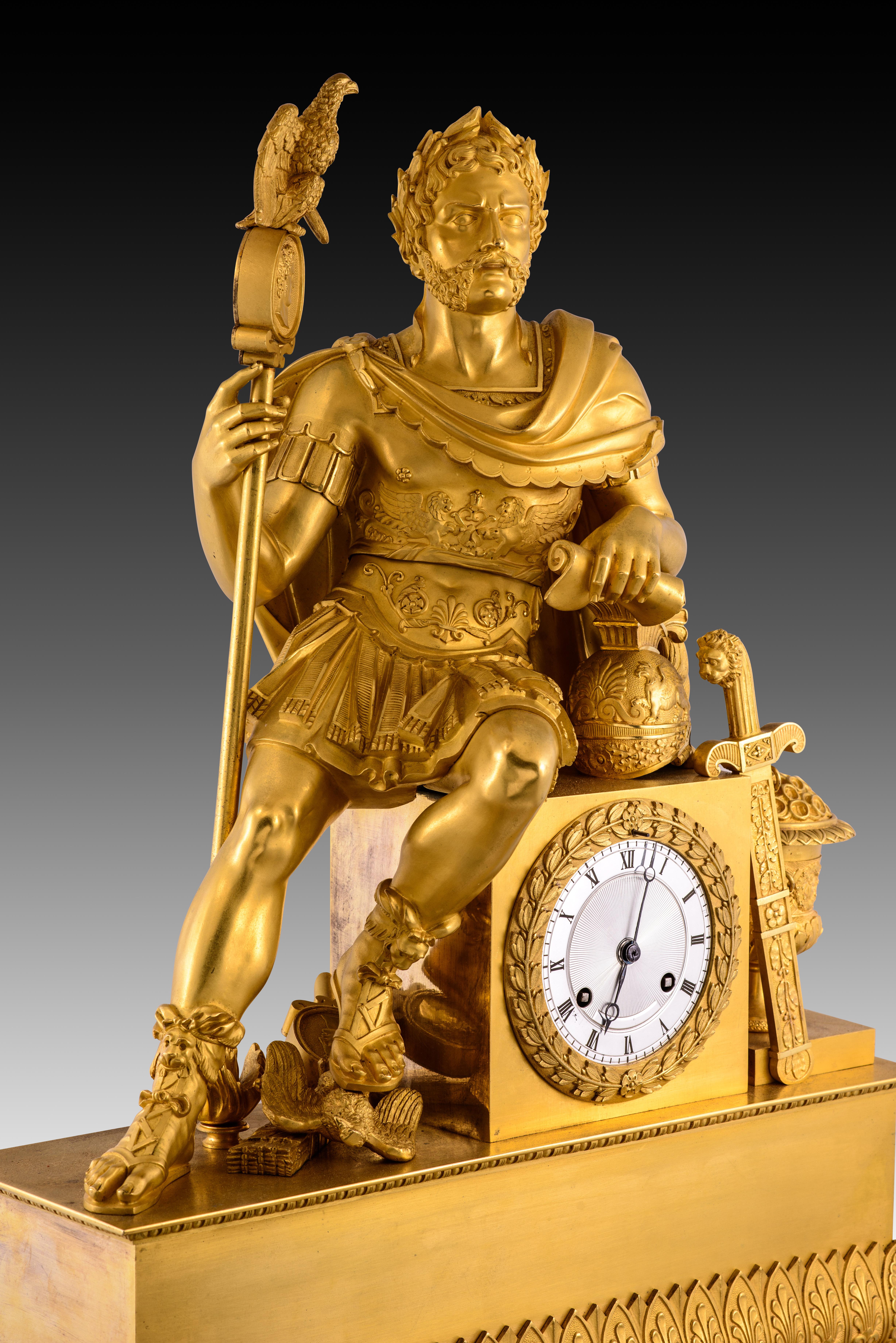 Horloge de table, Aníbal Barca. Bronze doré, métal. France, 19ème siècle. Bon état - En vente à Madrid, ES
