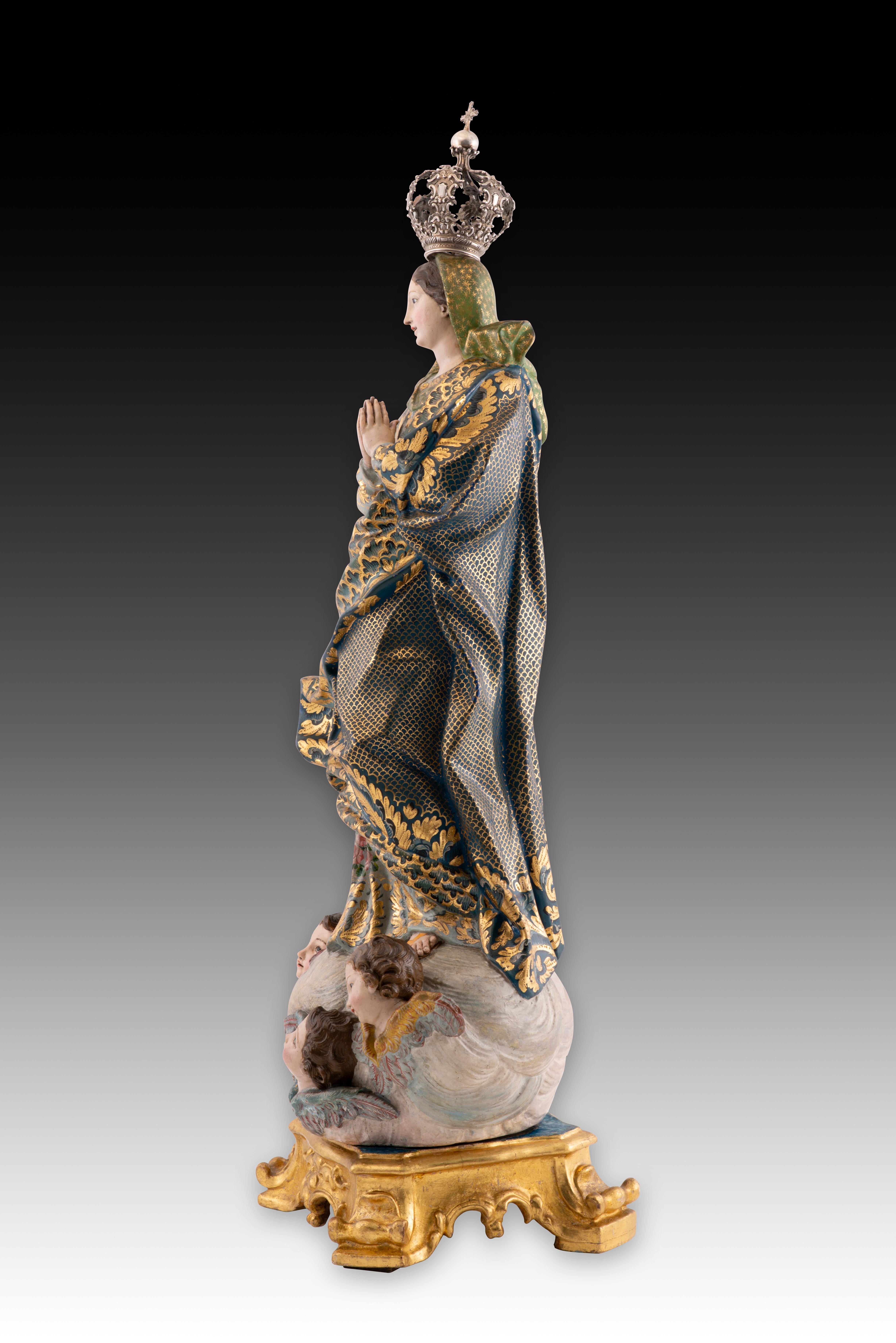Rococo Immaculée Conception. Bois, verre, argent. École portugaise, 18e siècle. en vente