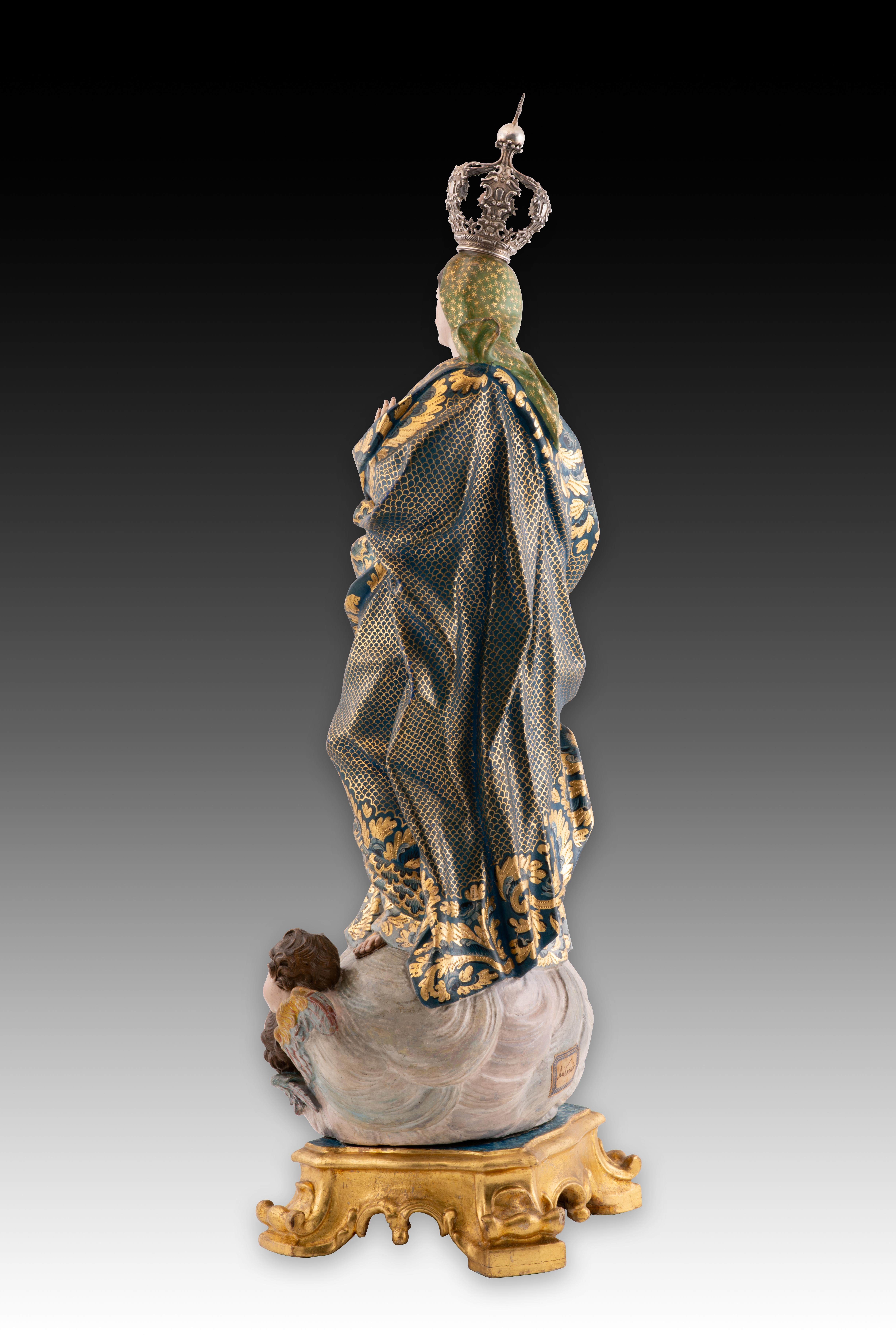 Européen Immaculée Conception. Bois, verre, argent. École portugaise, 18e siècle. en vente