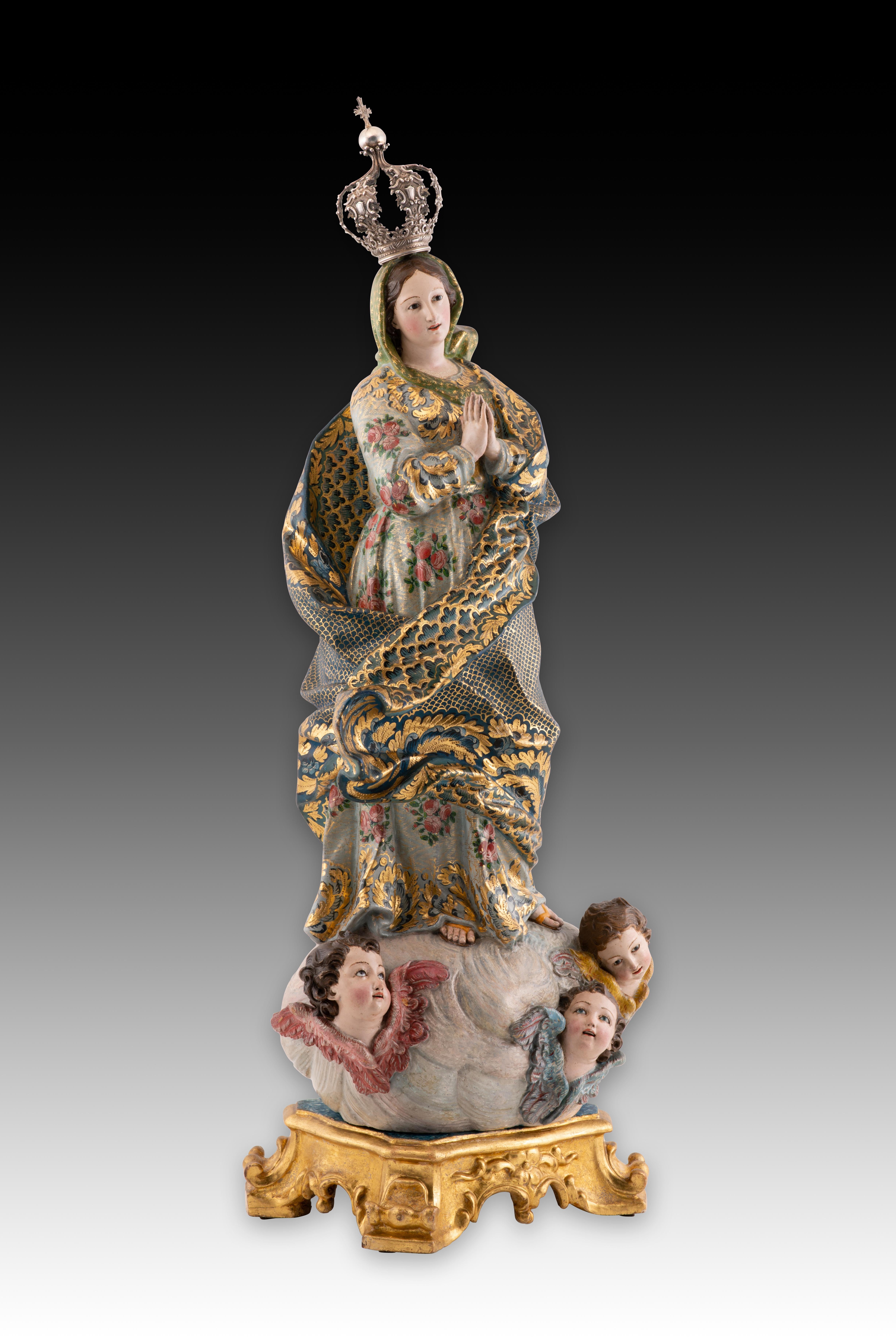 Immaculée Conception. Bois, verre, argent. École portugaise, 18e siècle. en vente 2
