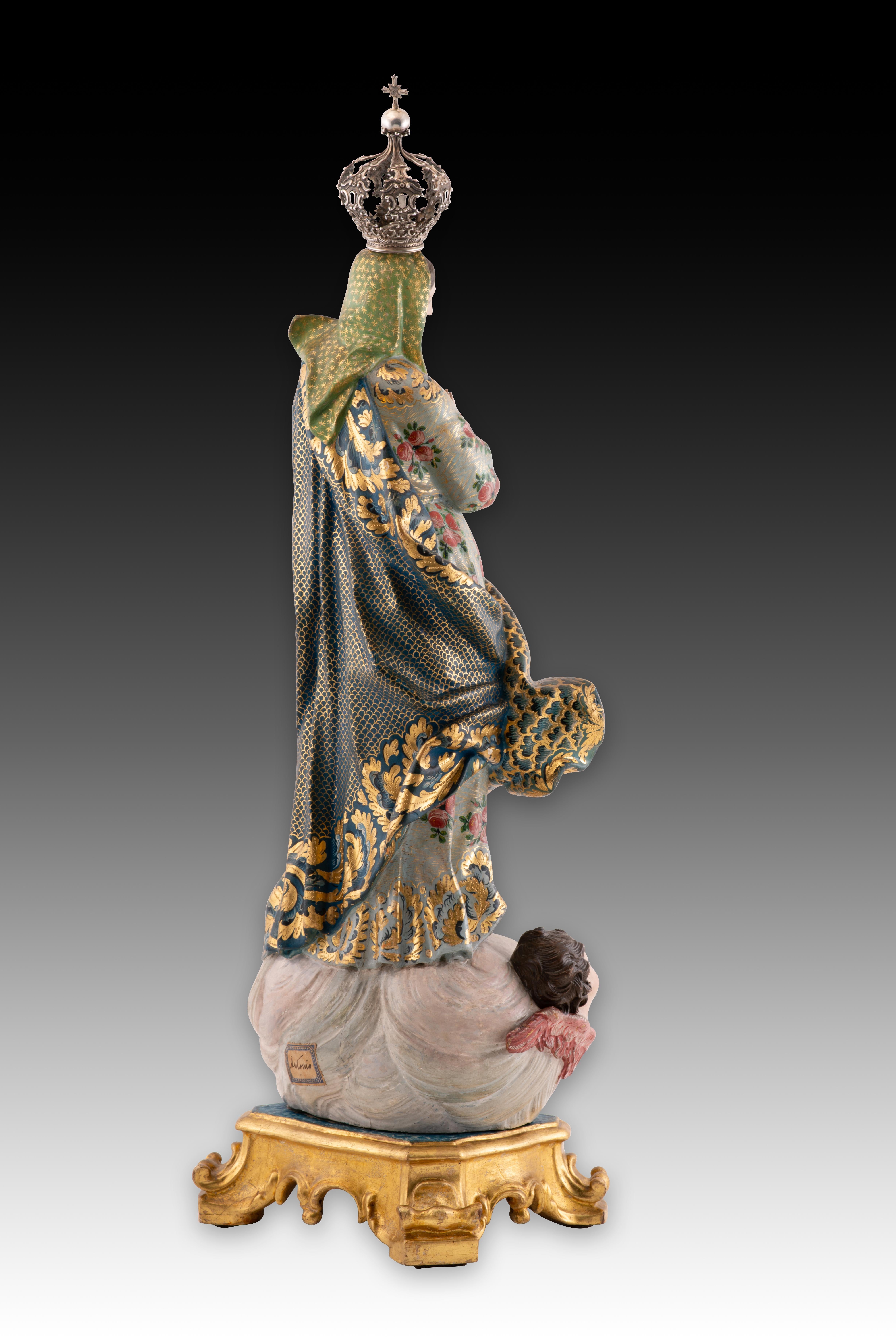 Argent Immaculée Conception. Bois, verre, argent. École portugaise, 18e siècle. en vente
