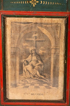 Frame with Pietà. Polychrome wood, engraving. 18th and 19th centuries.