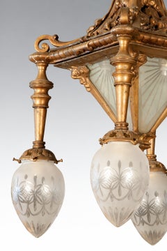 Ceiling lantern lamp. Bronze, glass. 20th century, following 19th century models