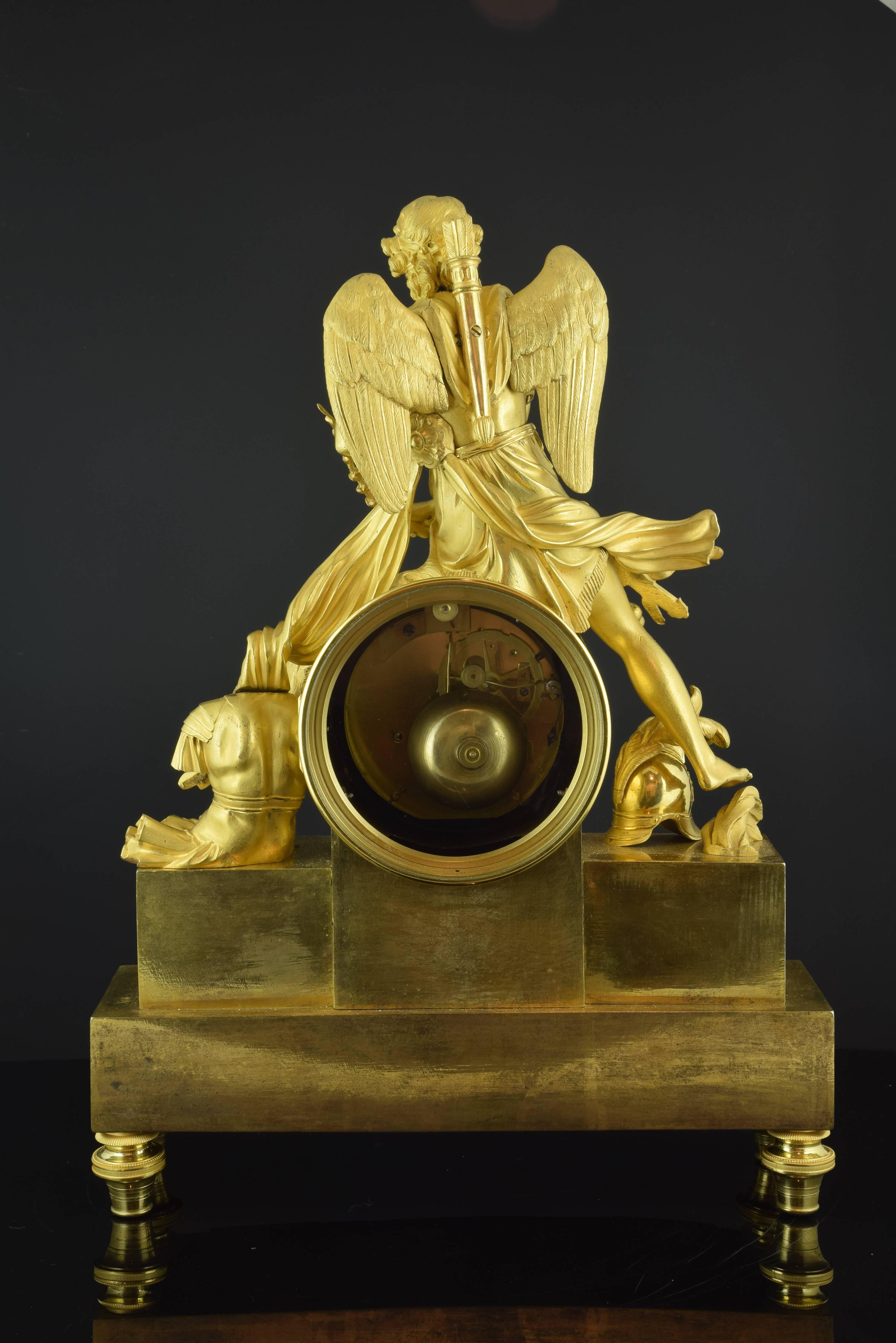 Gilt Table Clock Ormolu Bronze Signed Dumont, Paris, 19th Century