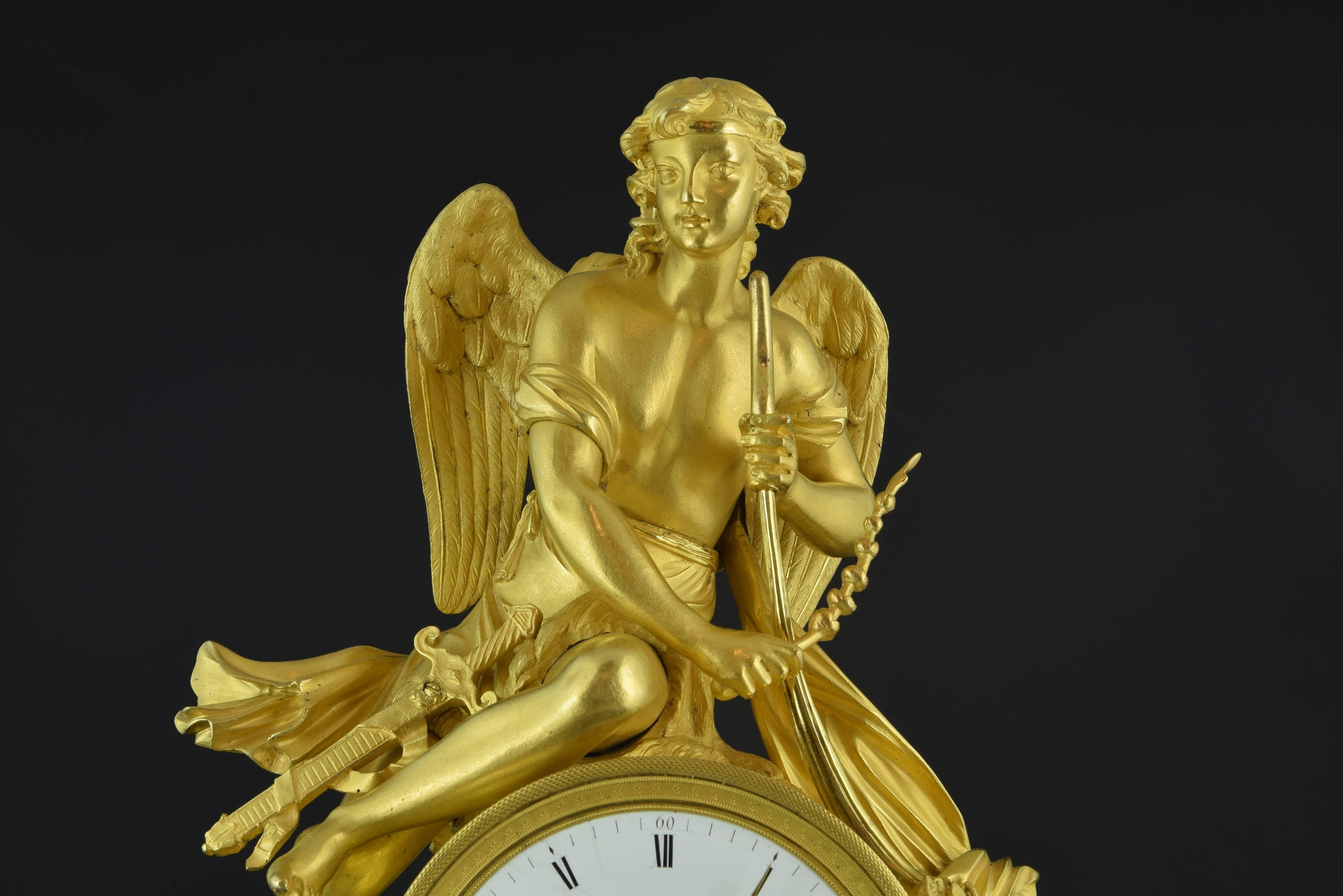 French Table Clock Ormolu Bronze Signed Dumont, Paris, 19th Century