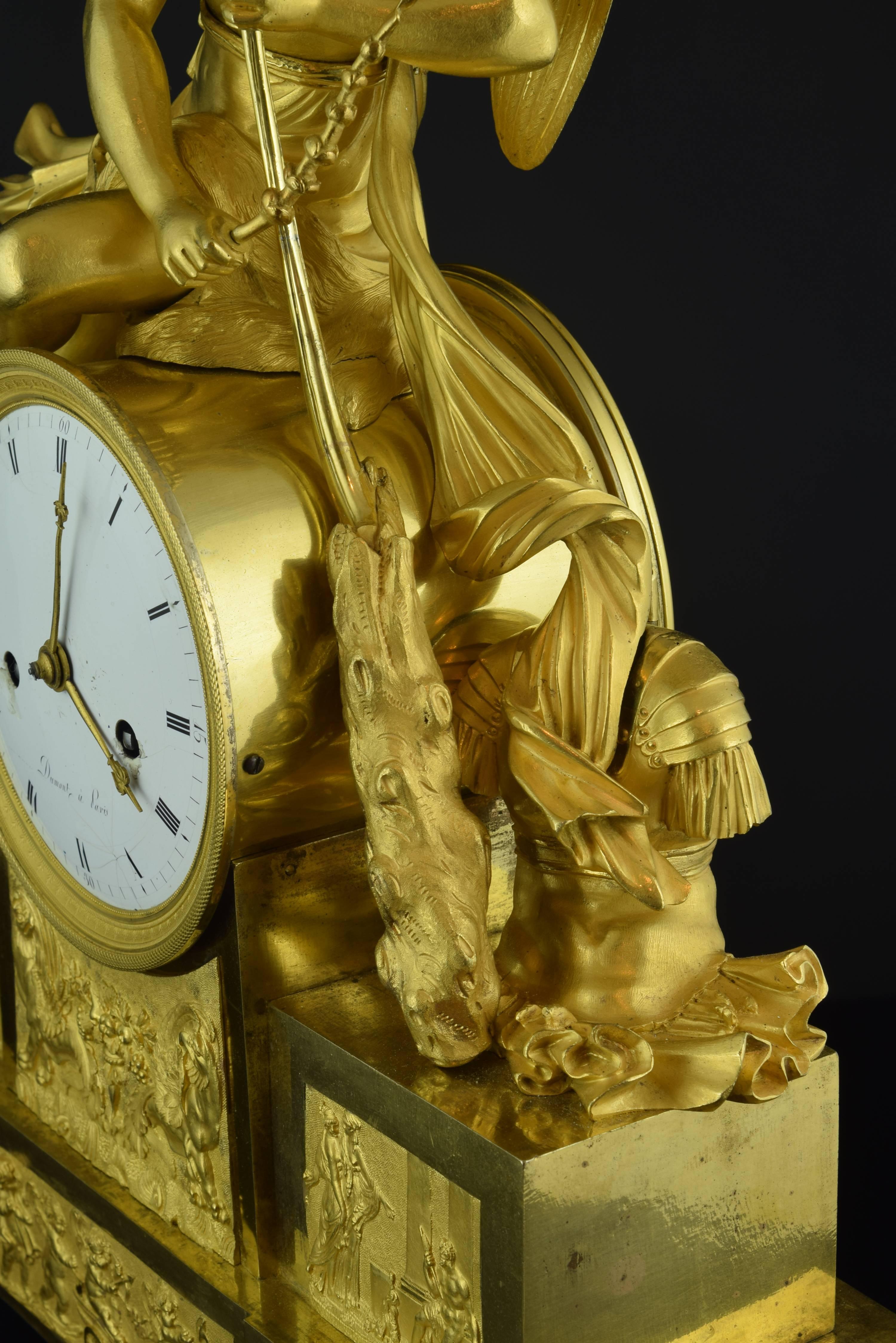 Table Clock Ormolu Bronze Signed Dumont, Paris, 19th Century In Good Condition In Madrid, ES