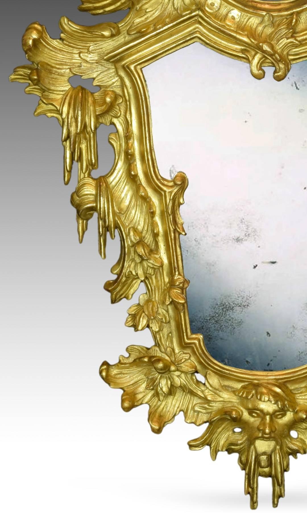European Pair of Giltwood Mirrors with Porcelain, Rococo, 18th Century For Sale