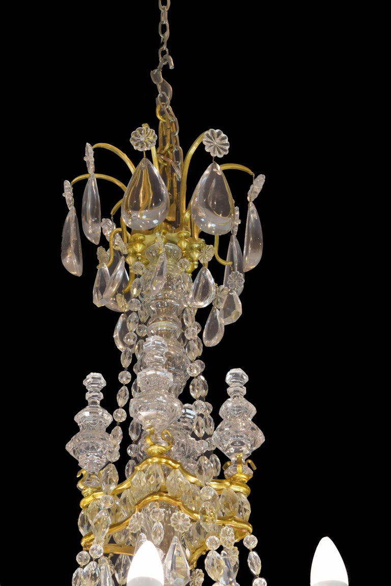 Neoclassical Baccarat Signed Chandelier Glass and Gilt Bronze, 19th Century For Sale