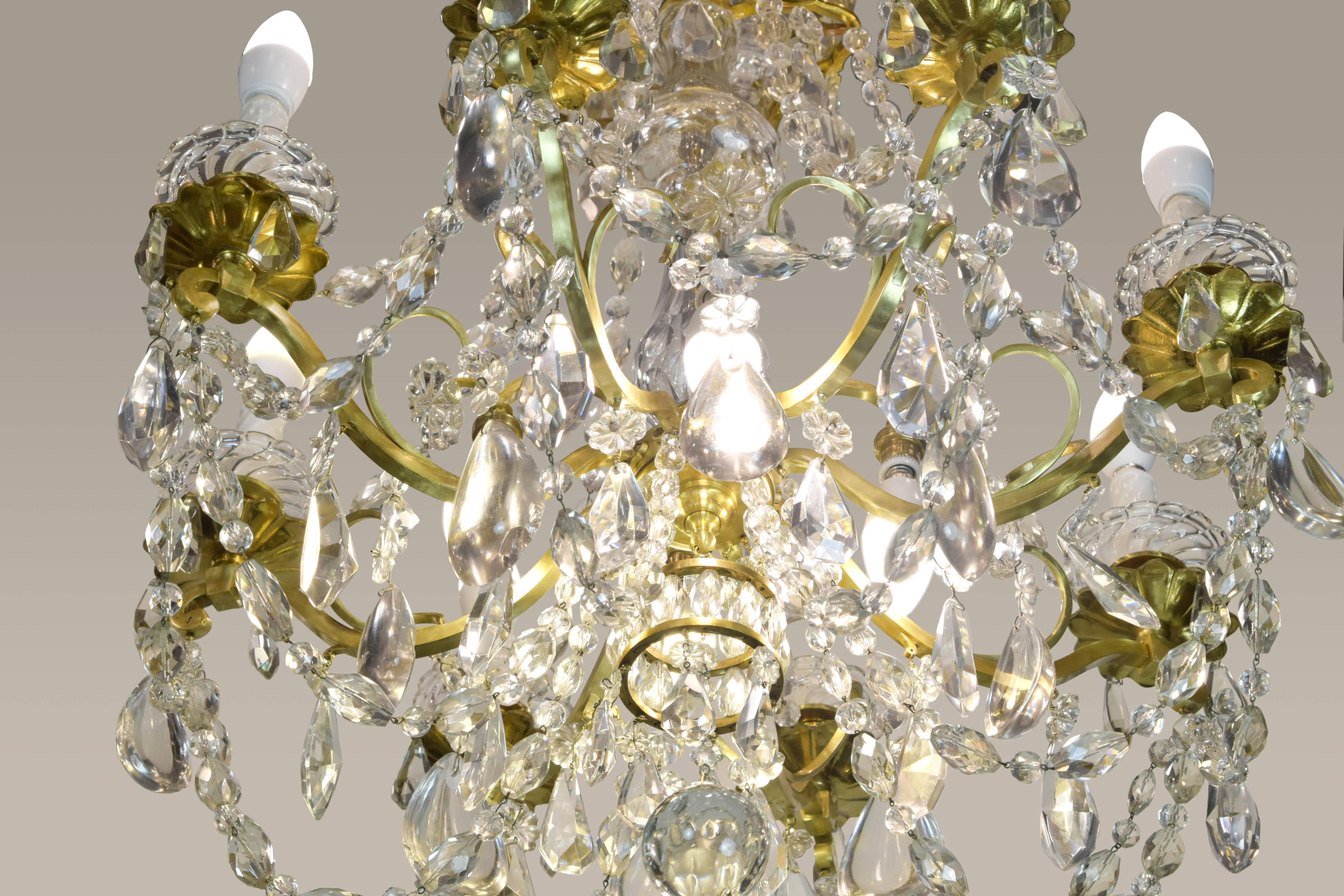 Lustre signé Baccarat en verre et bronze doré, 19e siècle Excellent état - En vente à Madrid, ES