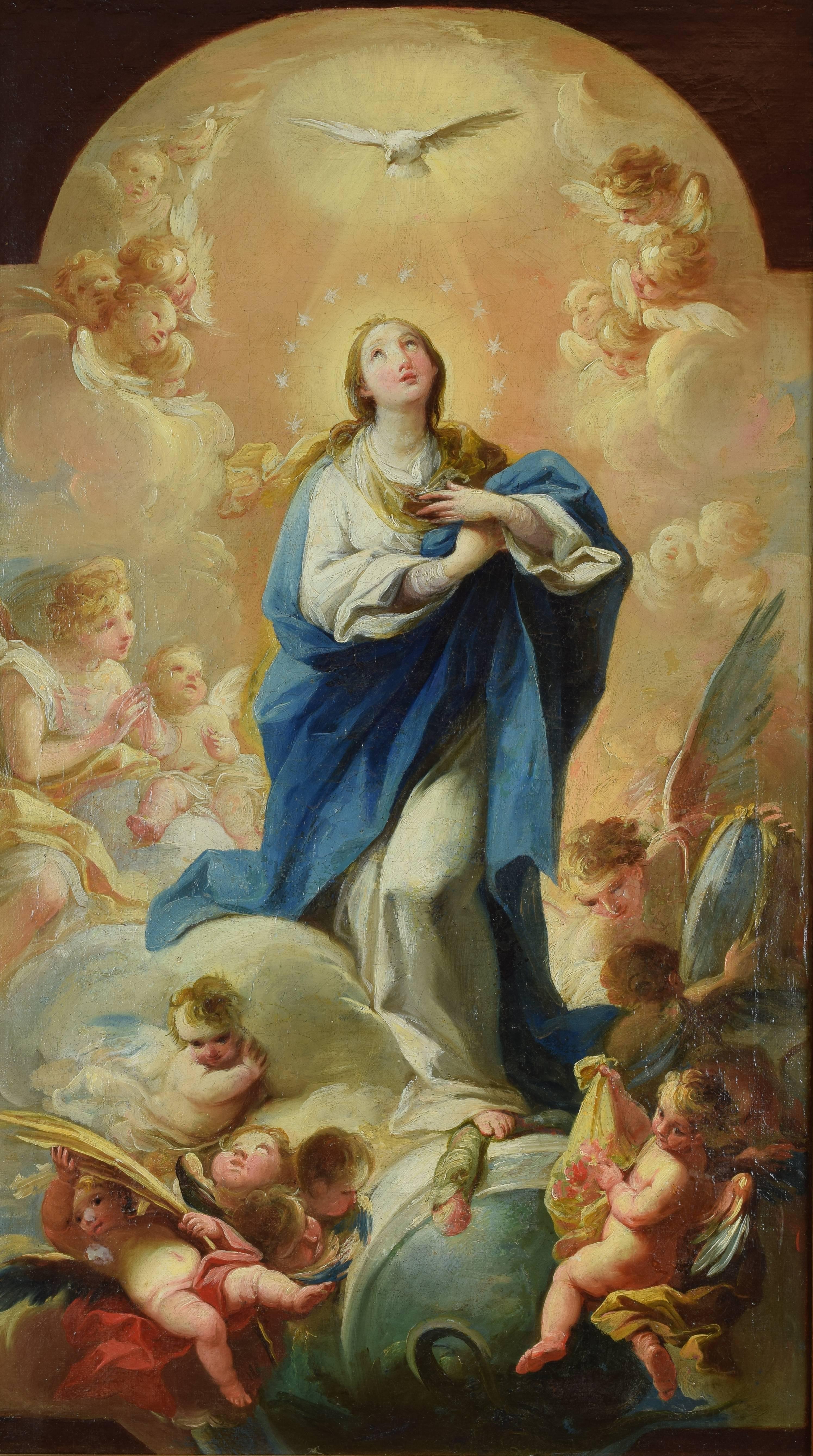 "Immaculate Conception". Oil on canvas. Maella, Mariano Salvador (Valencia, 1739-Madrid, 1819).
The iconography followed in this painting is the usual in the theme of the Immaculate, already very popular in the Spanish Baroque. Along with