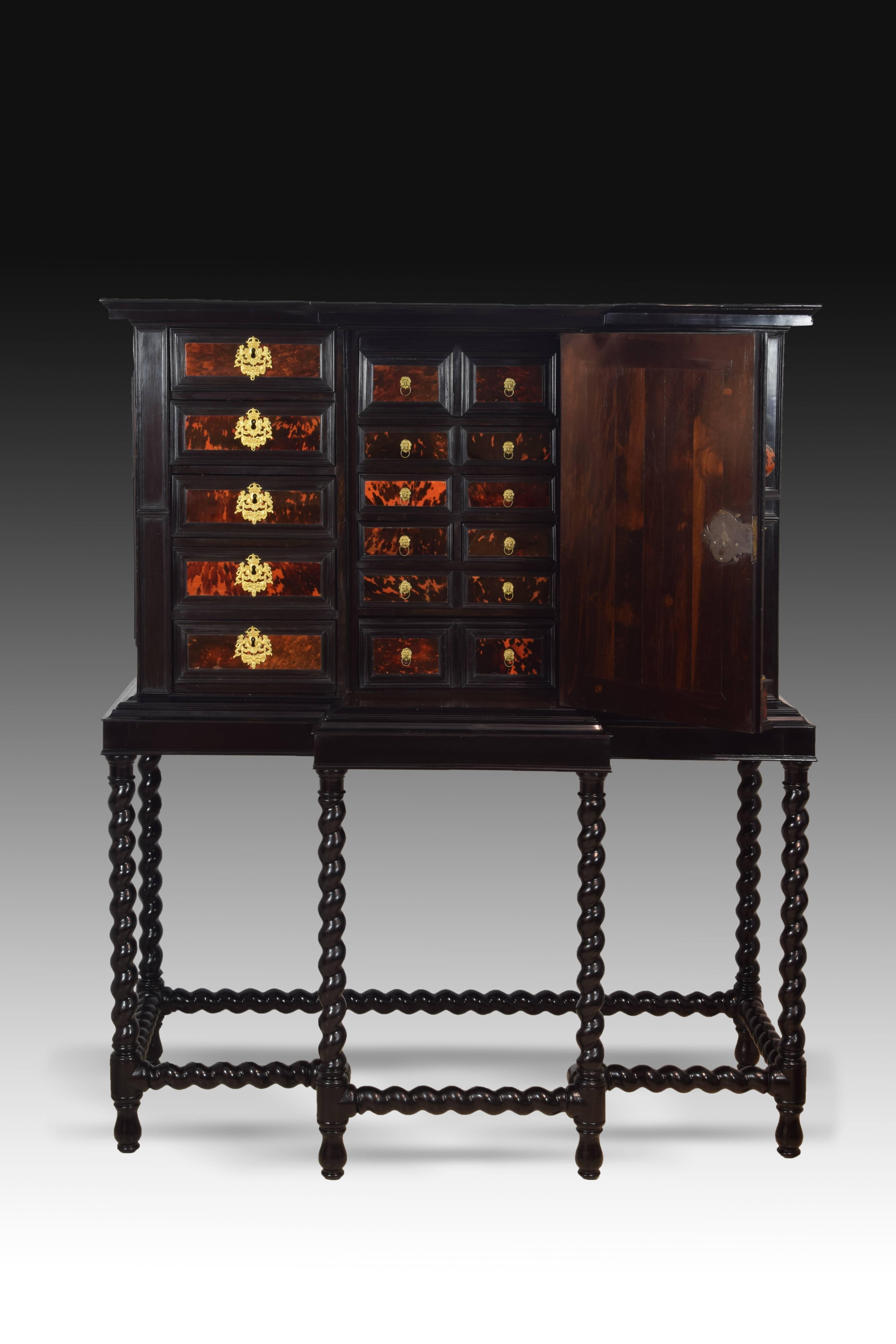Bargueño all'italiana. Tartaruga, legno, bronzo. XVIII secolo. in vendita 1