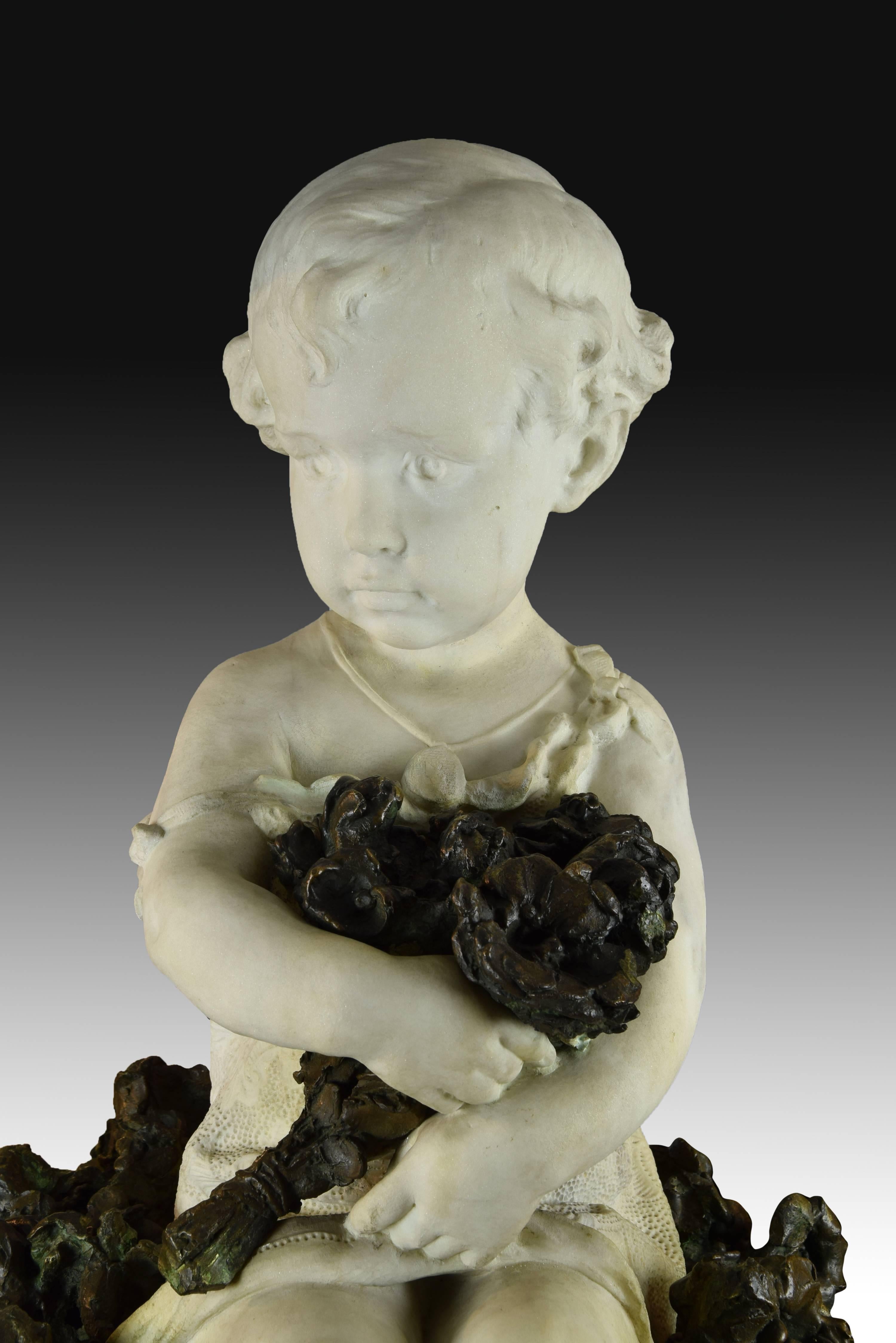 ”Child Portrait” Marble and Bronze, Spain, 19th Century 1