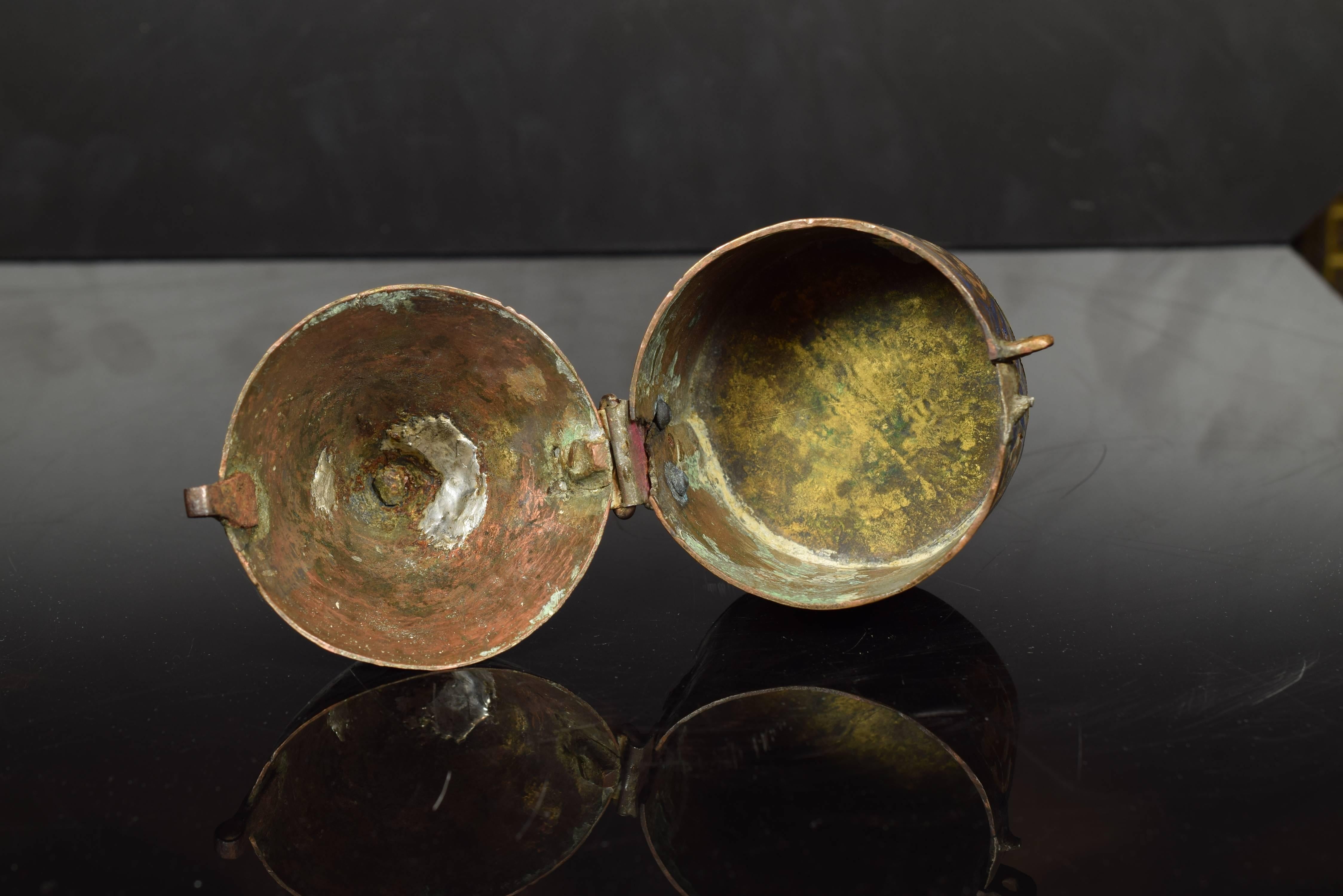 Medieval Pyx. Copper and Enamel, Limoges, France, 13th Century