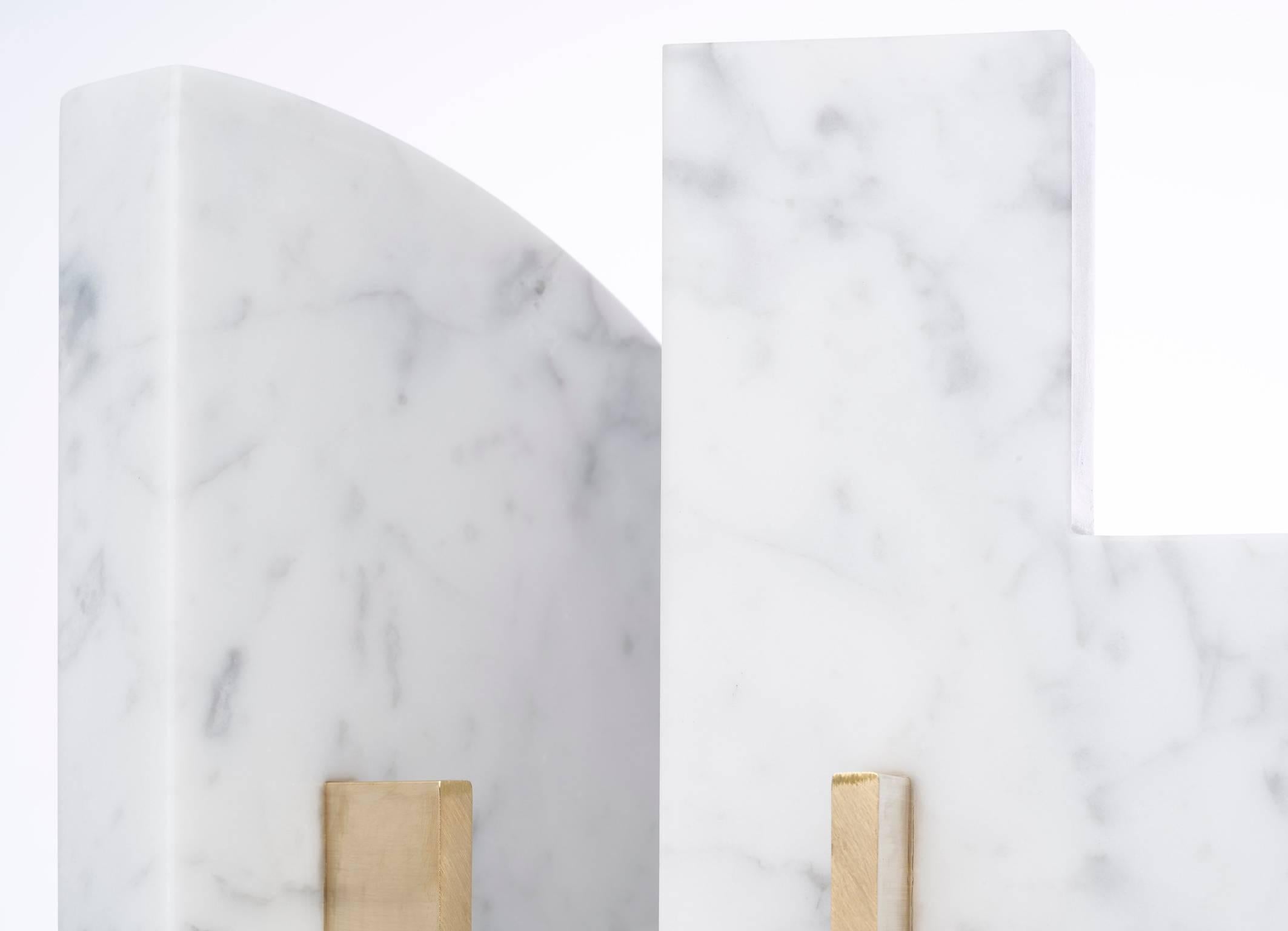 Brushed Odd Couple Bookends in Carrara Marble For Sale