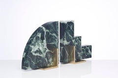 Odd Couple Bookends in Green Marble and Brass