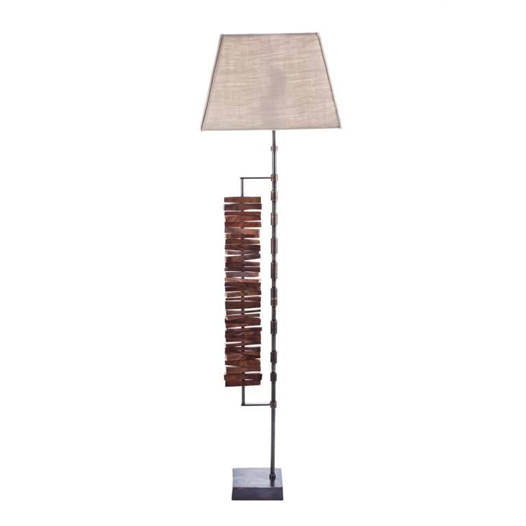 Sculptural Floor Lamp Walnut Bronze and Nickel Plated Finish by Vivian Carbonell For Sale 1