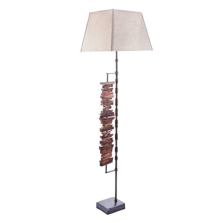 Sculptural Floor Lamp Walnut Bronze and Nickel Plated Finish by Vivian Carbonell For Sale 2