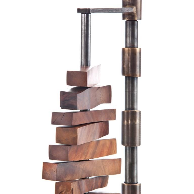 Sculptural Floor Lamp Walnut Bronze and Nickel Plated Finish by Vivian Carbonell In New Condition For Sale In Miami, FL