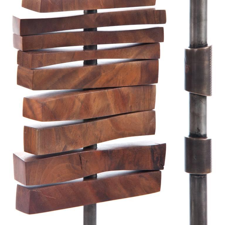 Patinated Sculptural Floor Lamp Walnut Bronze and Nickel Plated Finish by Vivian Carbonell For Sale