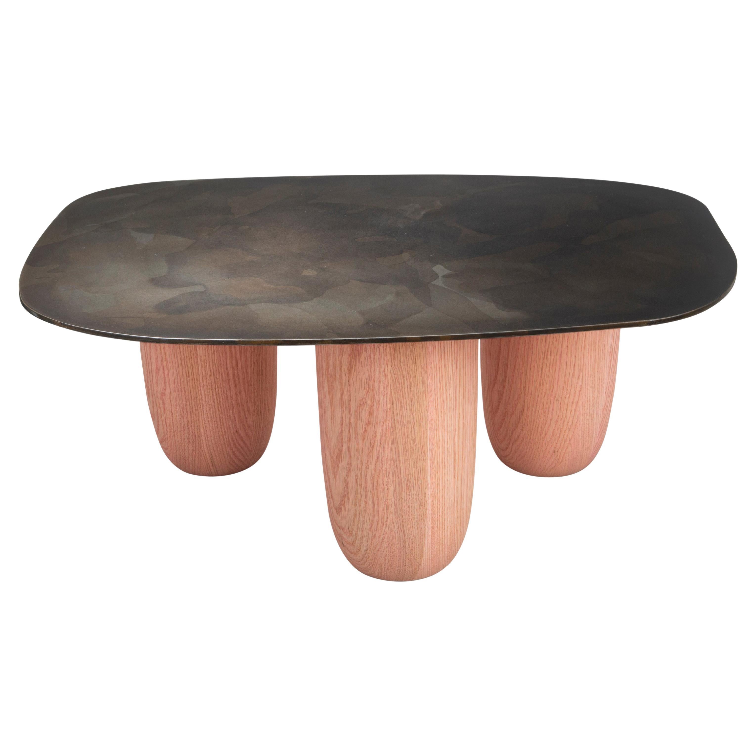 Table basse Sumo contemporaine moyenne en acier et chêne de Vivian Carbonell en vente