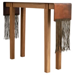 Modern Tribal Patinated Steel, Suede and Oak Console Table by Vivian Carbonell