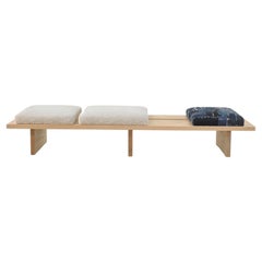 Minimalist Natural Oak Bench with Custom Wool Bouclé Seating byVivian Carbonell 
