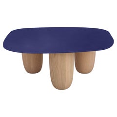 Contemporary Low Table Blue Steel Top with Natural Oak Legs by Vivian Carbonell