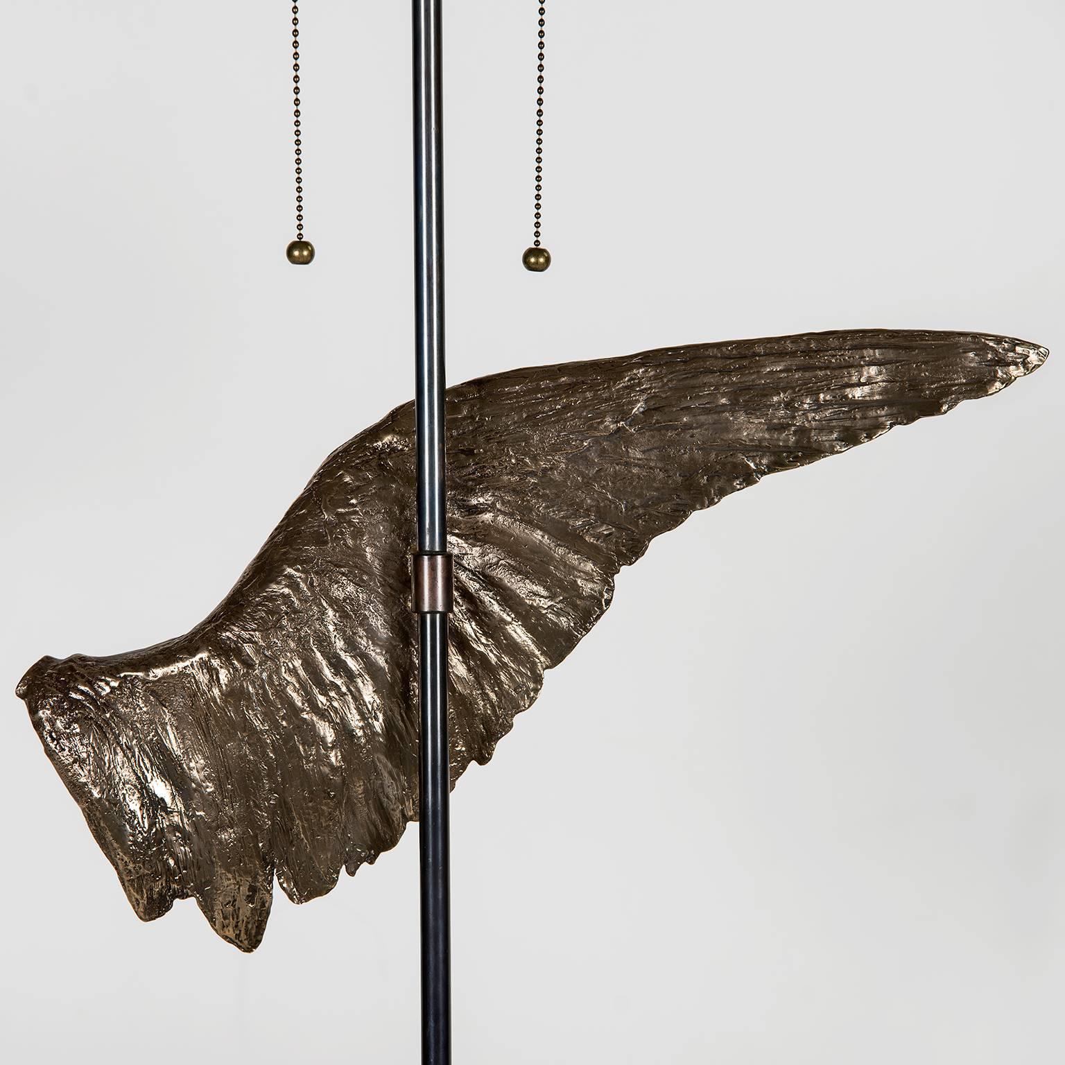 American Contemporary Sculptural Cast Bronze Wing Table Lamp by Vivian Carbonell For Sale