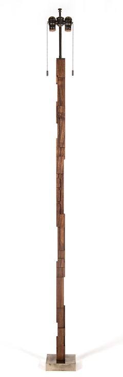 Mid-century Style Floor Lamp Walnut and Nickel Plated Base by Vivian Carbonell