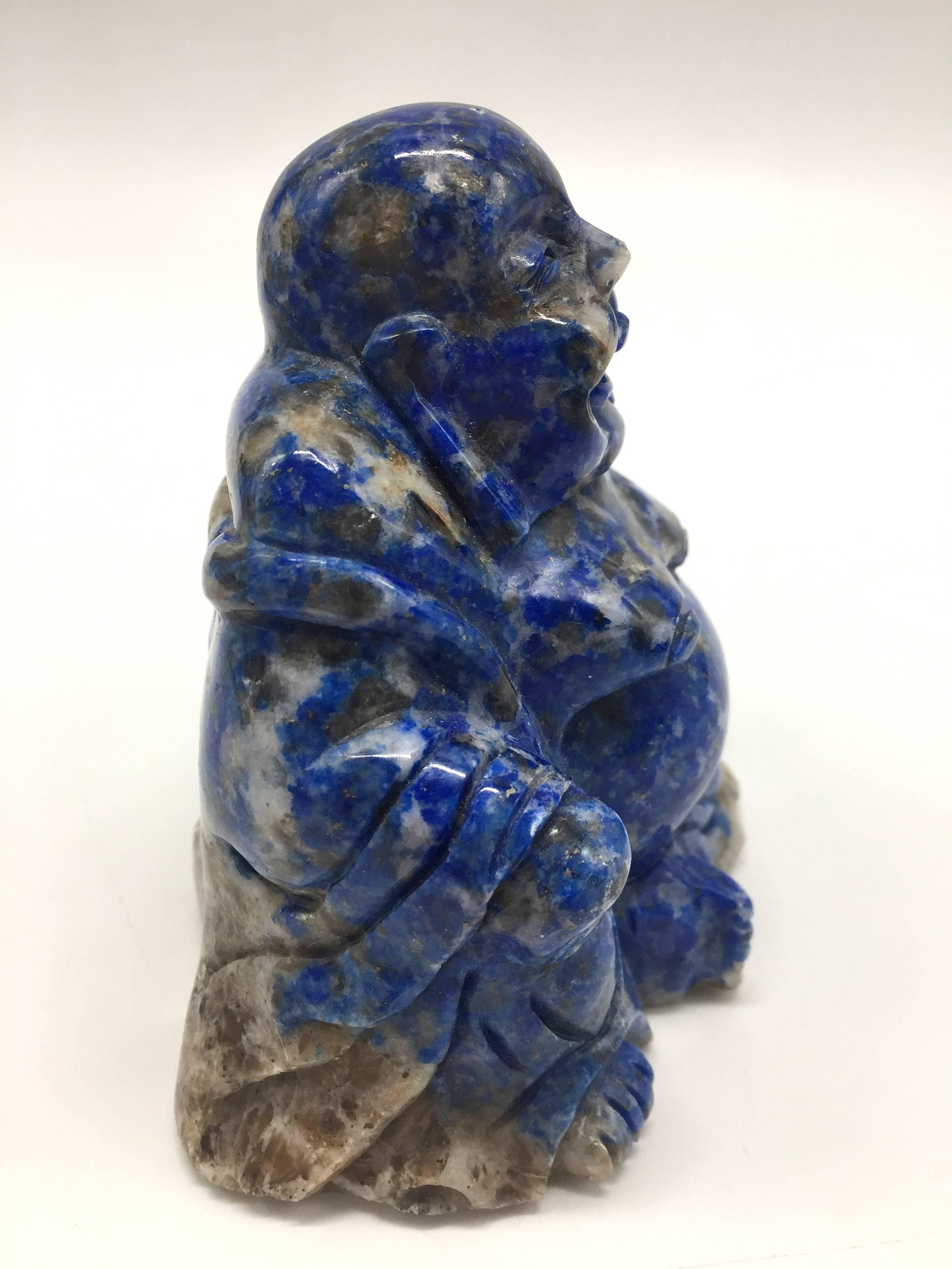 Contemporary Natural Lapis Lazuli Buddha, Happy Buddha, Hand-Carved