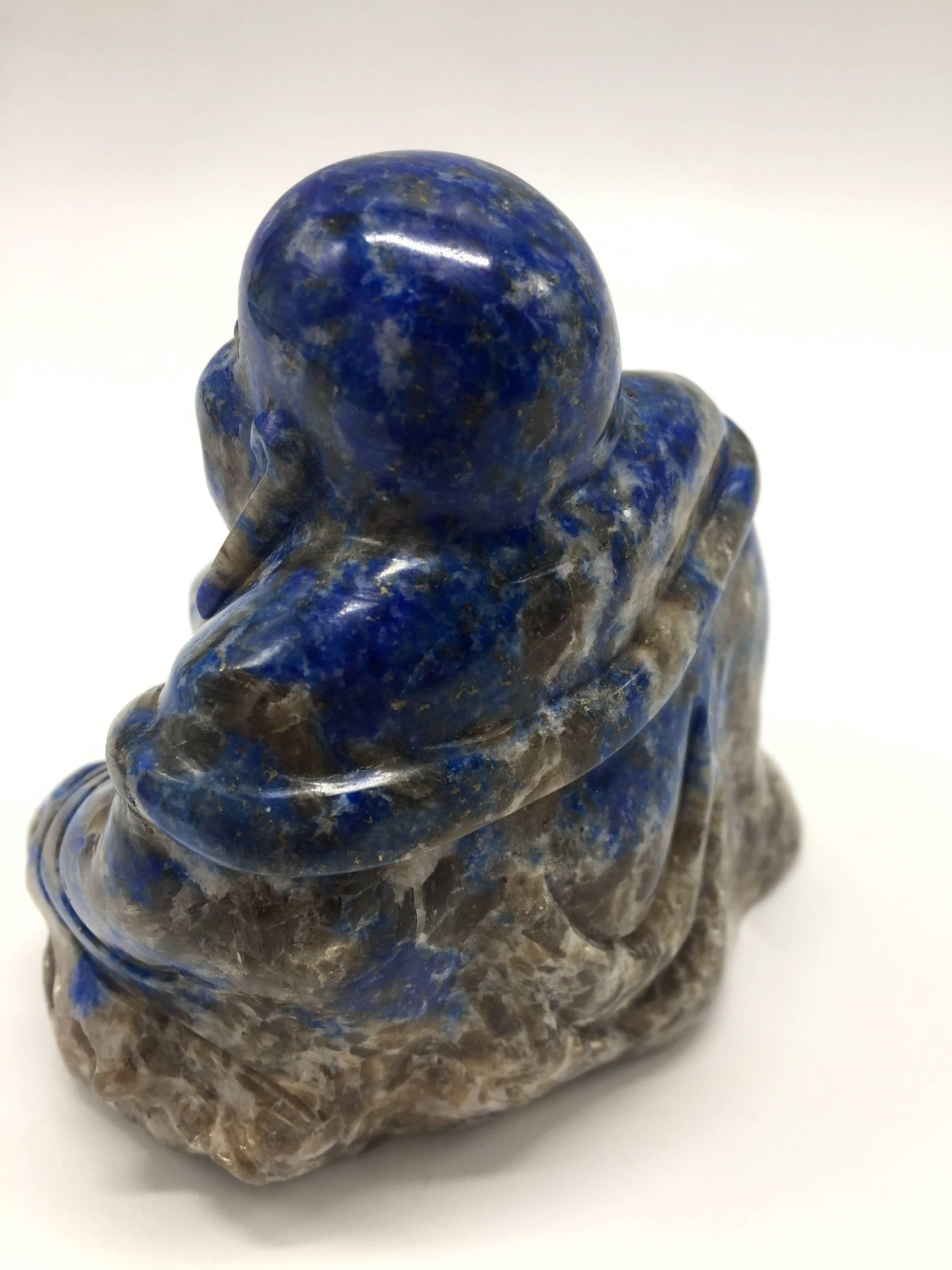 Natural Lapis Lazuli Buddha, Happy Buddha, Hand-Carved 1