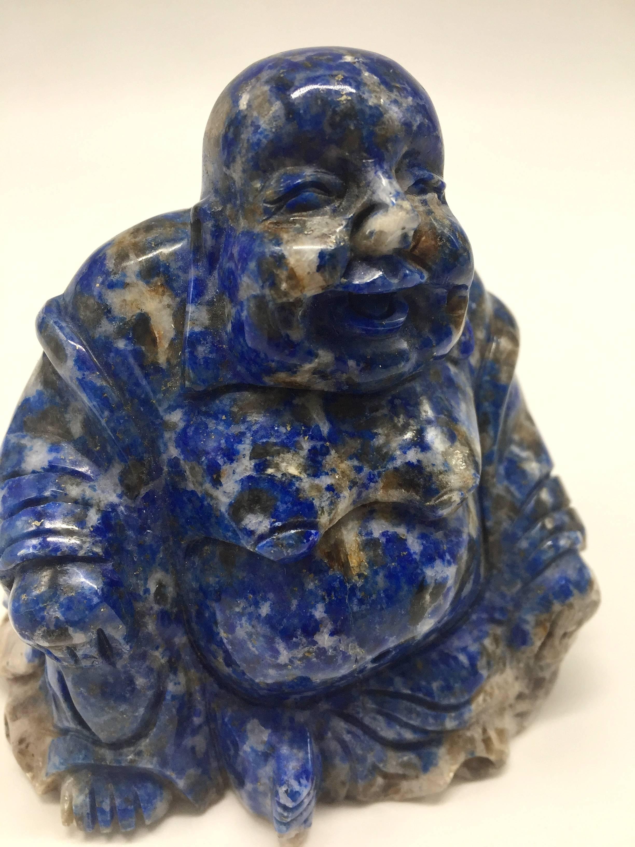 Natural Lapis Lazuli Buddha, Happy Buddha, Hand-Carved 4