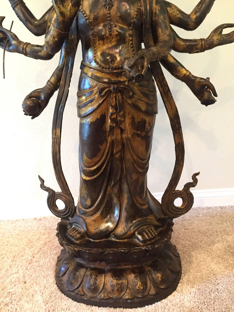 Large Gilded Bronze Tibetan Tara Statue, Kwan Yin with MultiArms For